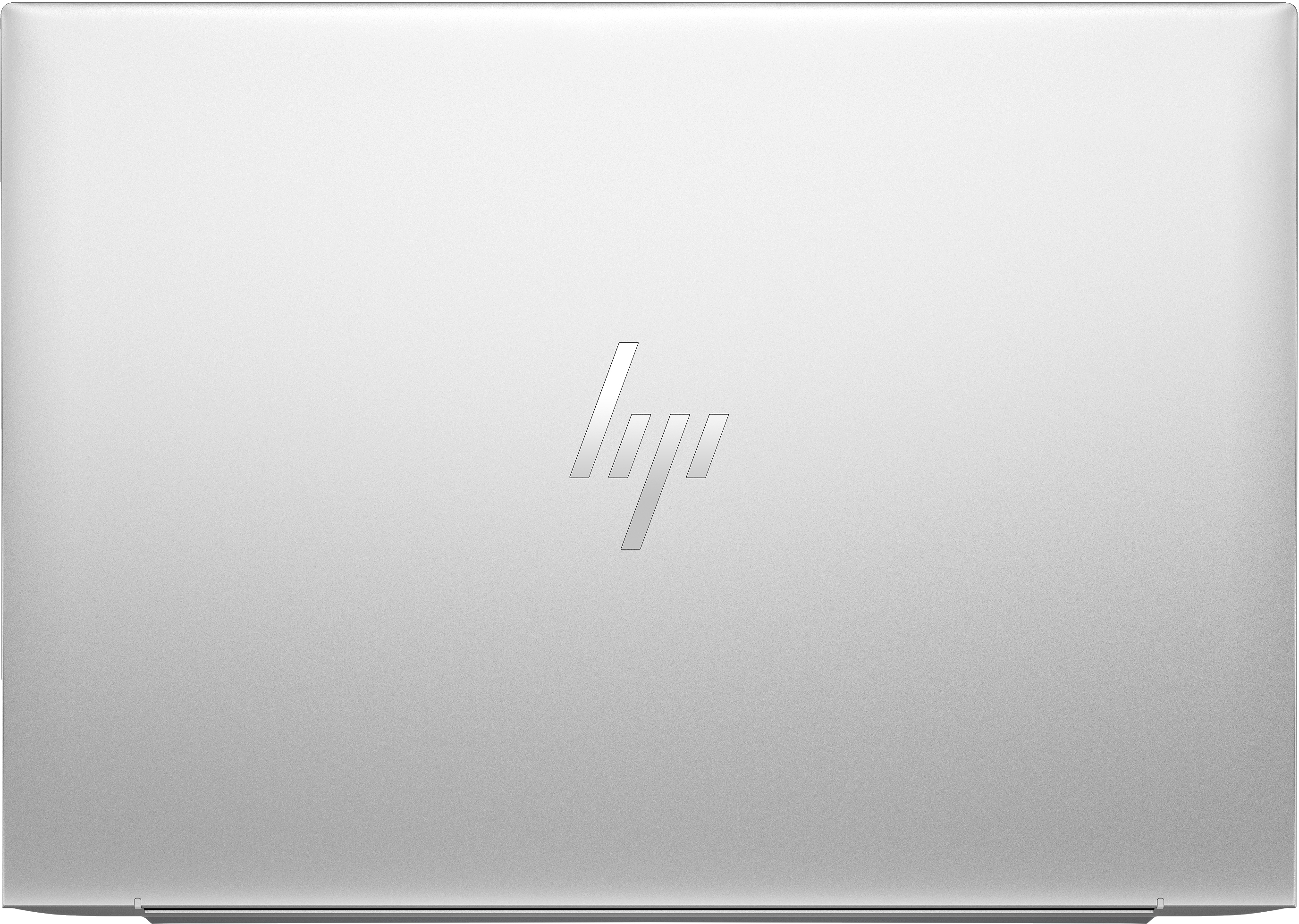 Silberner Laptop mit HP-Logo auf dem geschlossenen Deckel.