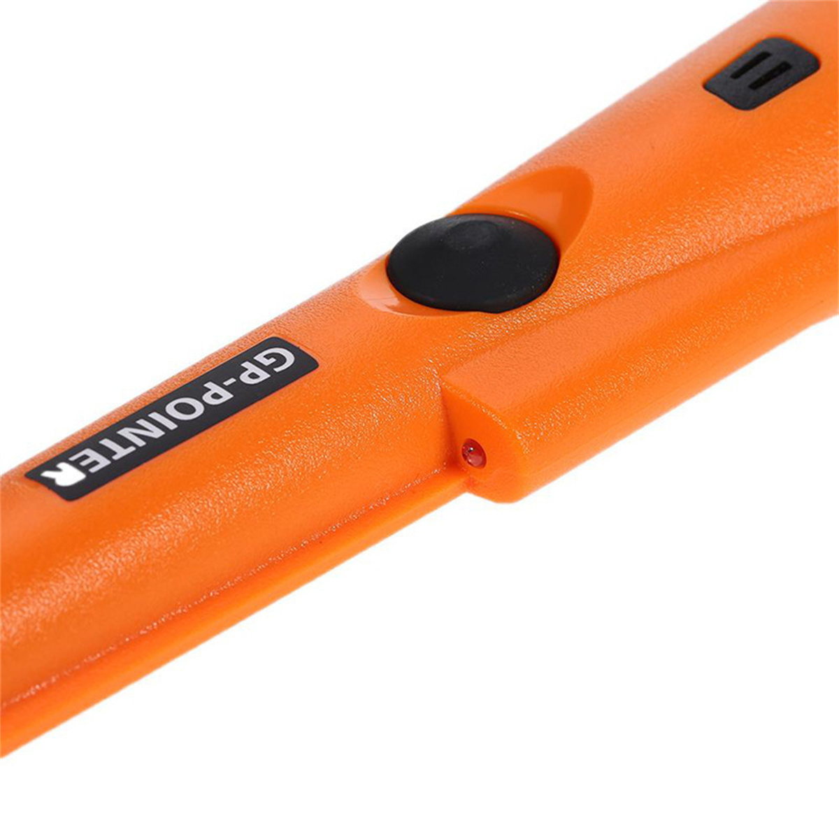 Ein orangefarbener Metalldetektor mit schwarzem Knopf und dem Text 'GP-POINTER'.