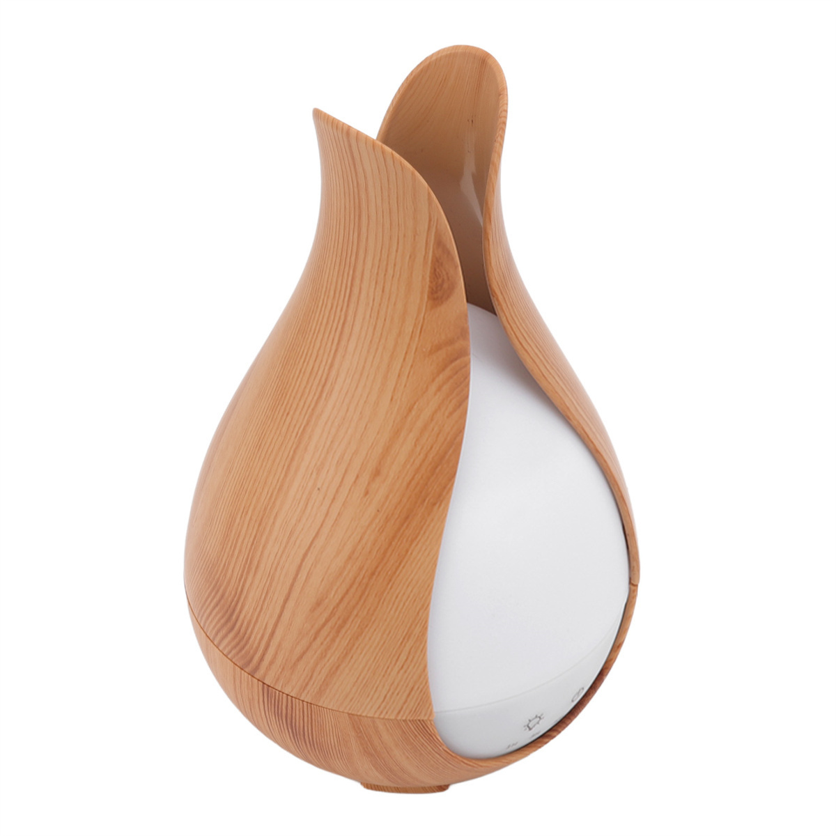 Ein eleganter Holzdiffusor mit weißem Innenteil, auf weißem Hintergrund.
