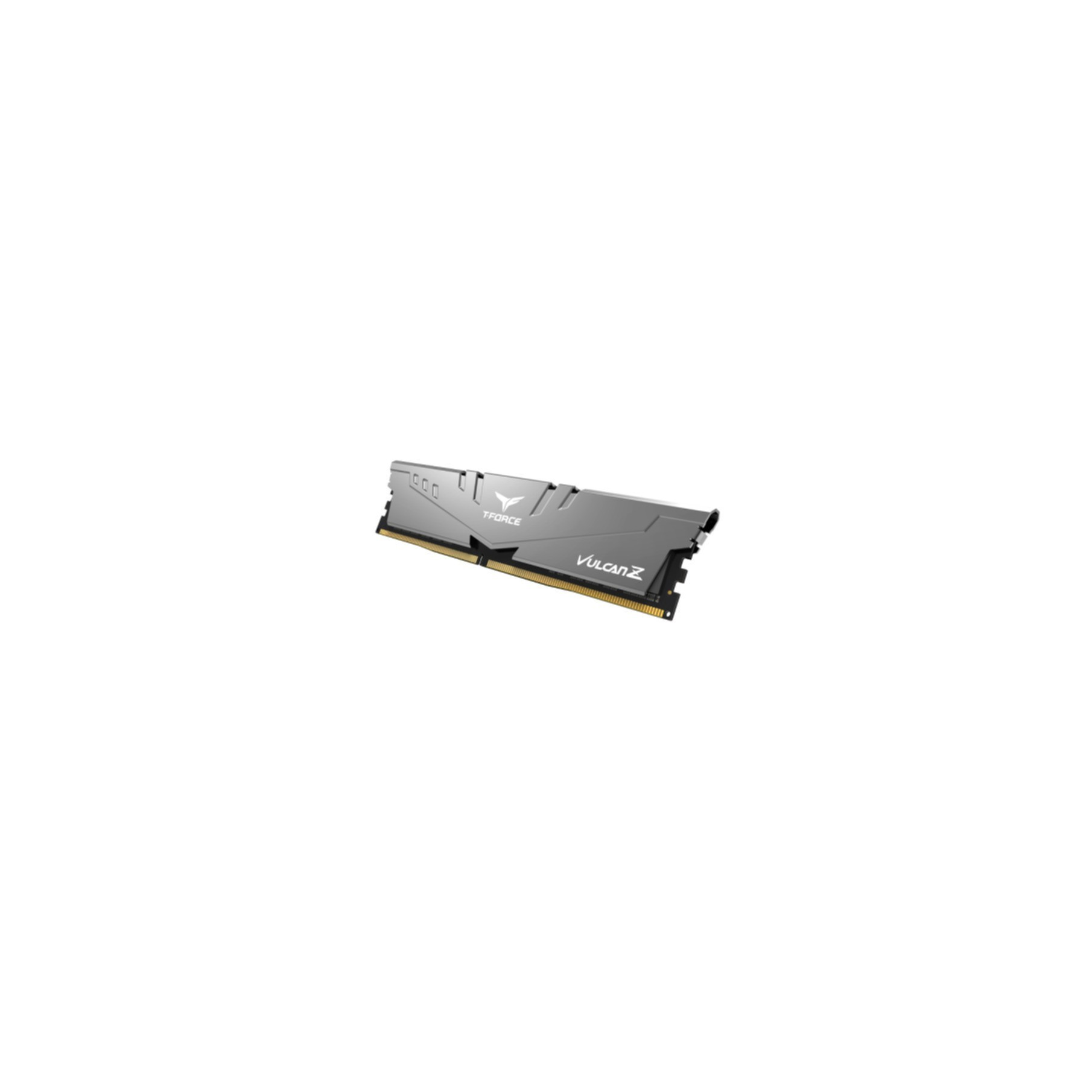 Ein einzelner RAM-Riegel, grau und schwarz. Der Markenname "VULCAN Z" ist sichtbar. Auf weißem Hintergrund.