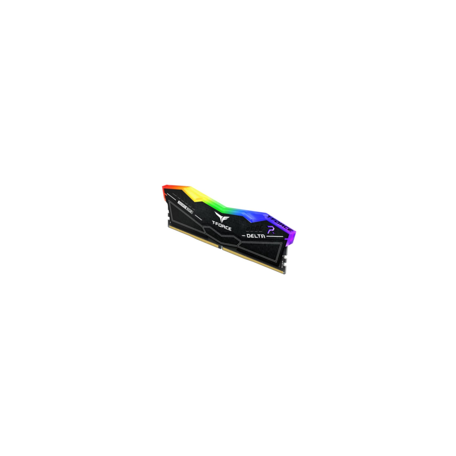Modulo di memoria RAM con illuminazione RGB, il marchio T-FORCE è visibile.