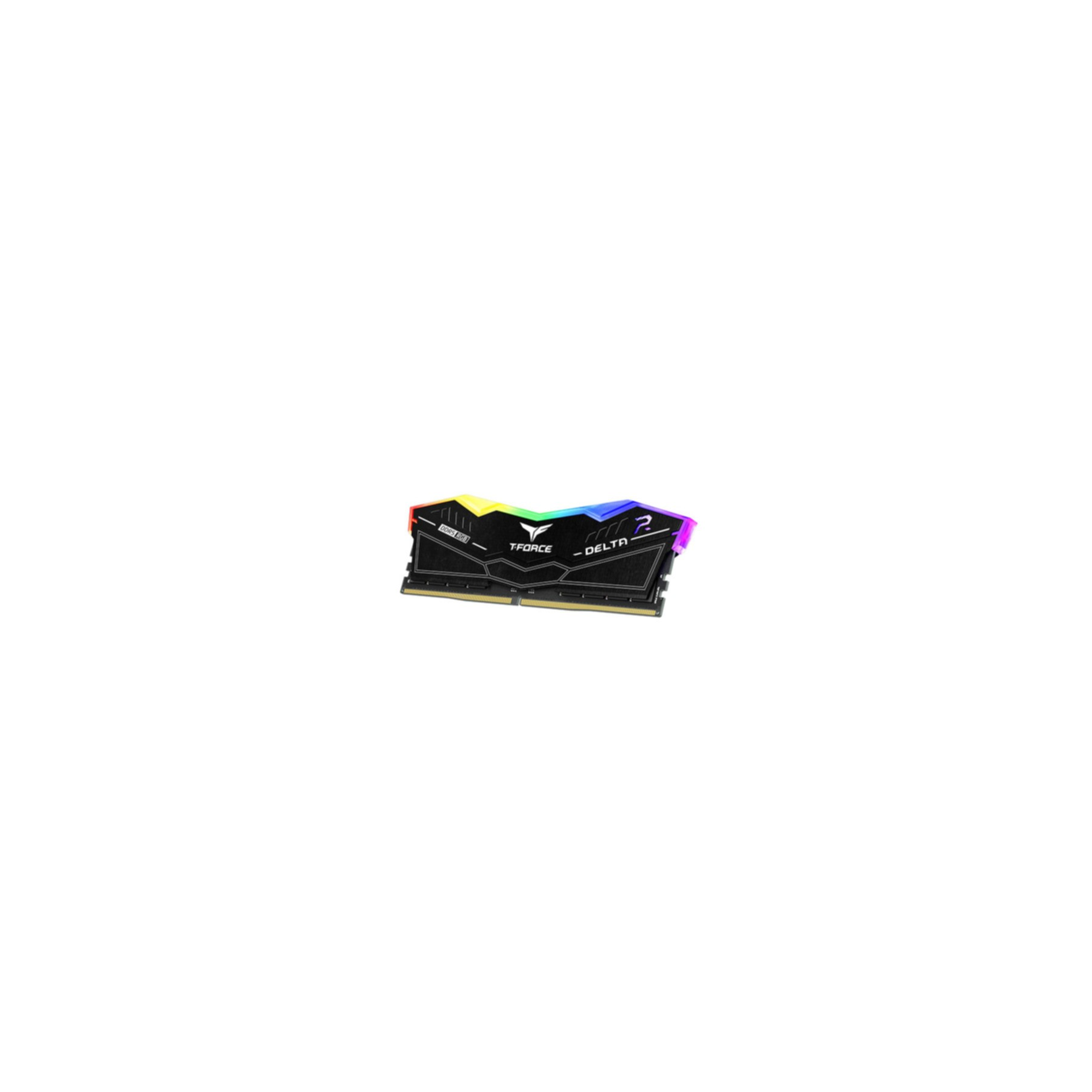 Modulo di memoria RAM con luci colorate, il marchio è T-Force Delta.