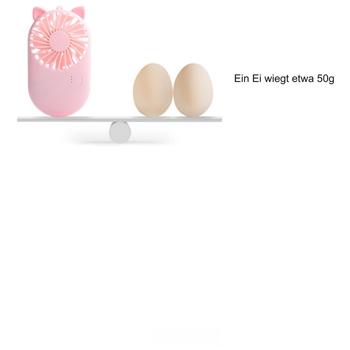 Rosa Ventilator, zwei Eier auf Waage. Text: Ein Ei wiegt etwa 50g.