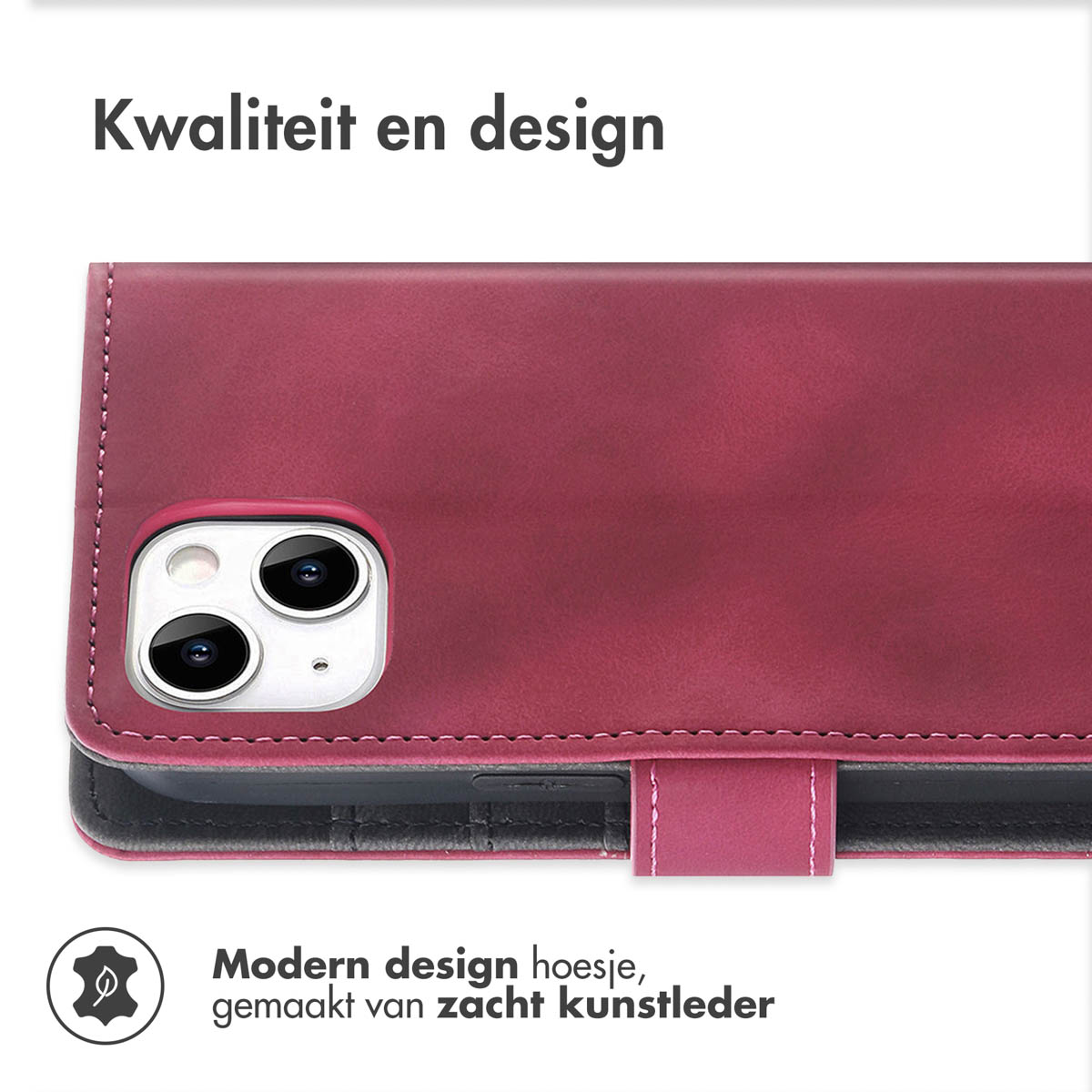 Étui de téléphone rouge en similicuir avec découpe caméra et fermeture magnétique.