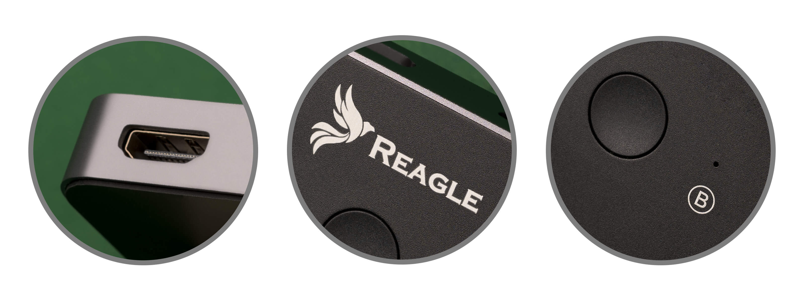 Zbliżenie obudowy zewnętrznego dysku twardego z portem, logo i przyciskiem.