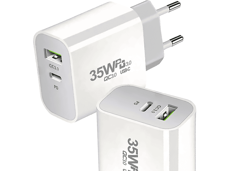 REAGLE 35W USB-C QC 3.0 FÜR IPHONE 15 PRO GALAXY S USB Ladegerät Samsung, Apple, Xiaomi, Oppo, Huawei, Weiß