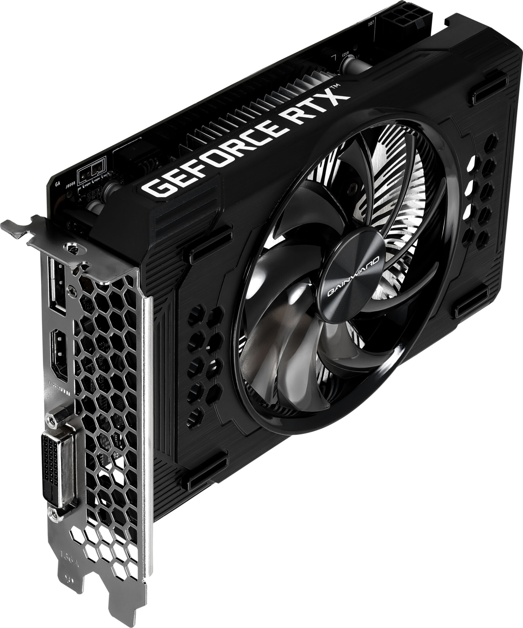 Scheda grafica Gainward GeForce RTX nera e argento.