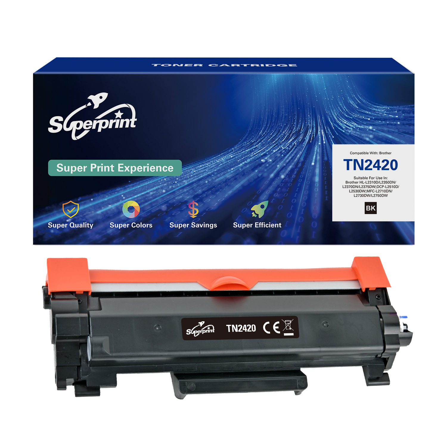 Boîte et cartouche de toner Superprint, avec étiquettes.