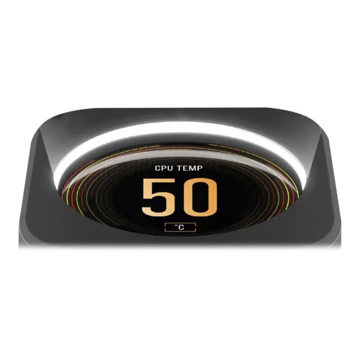 Pantalla digital que muestra la temperatura de la CPU 50°C.