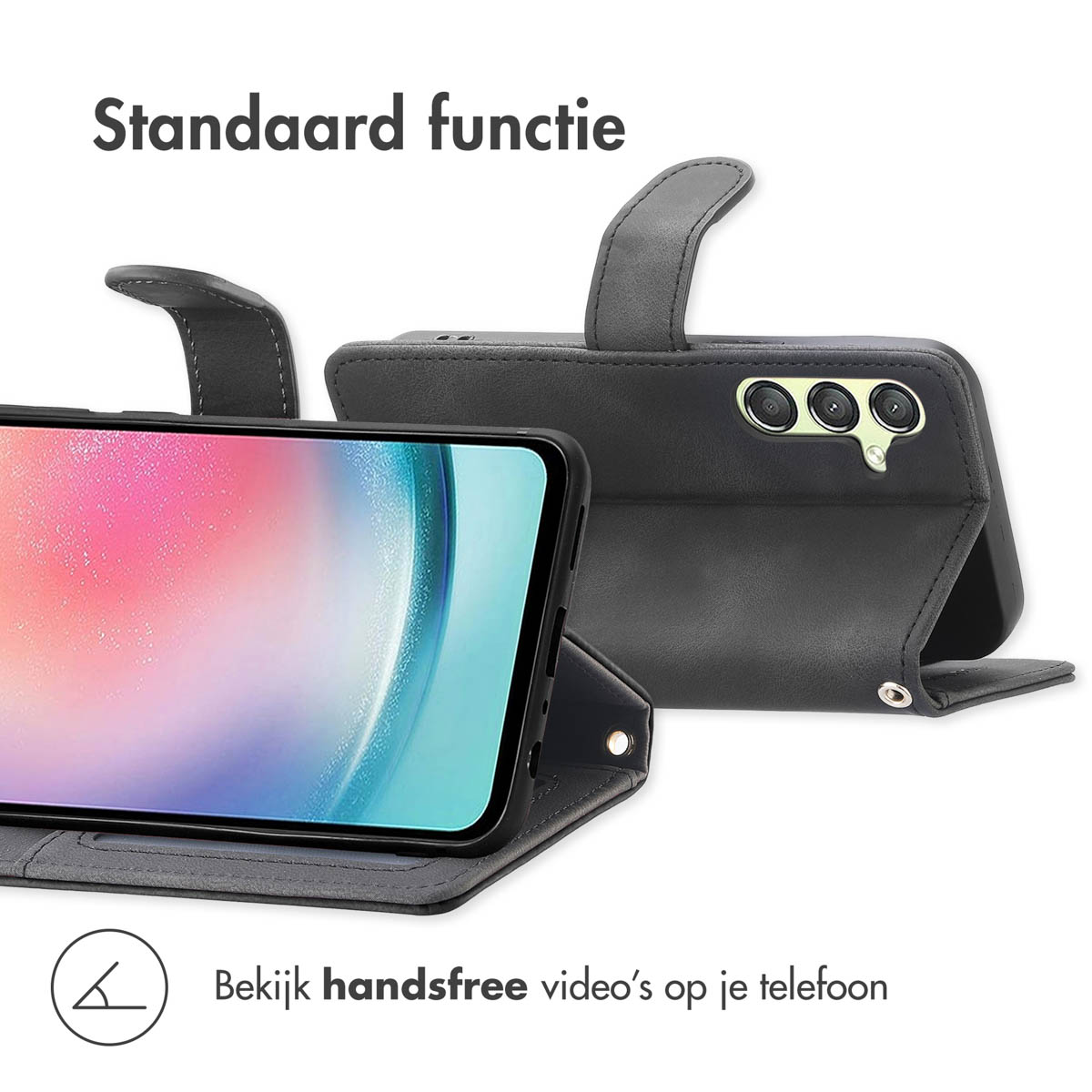 Coque de téléphone noire avec fonction support et module caméra.