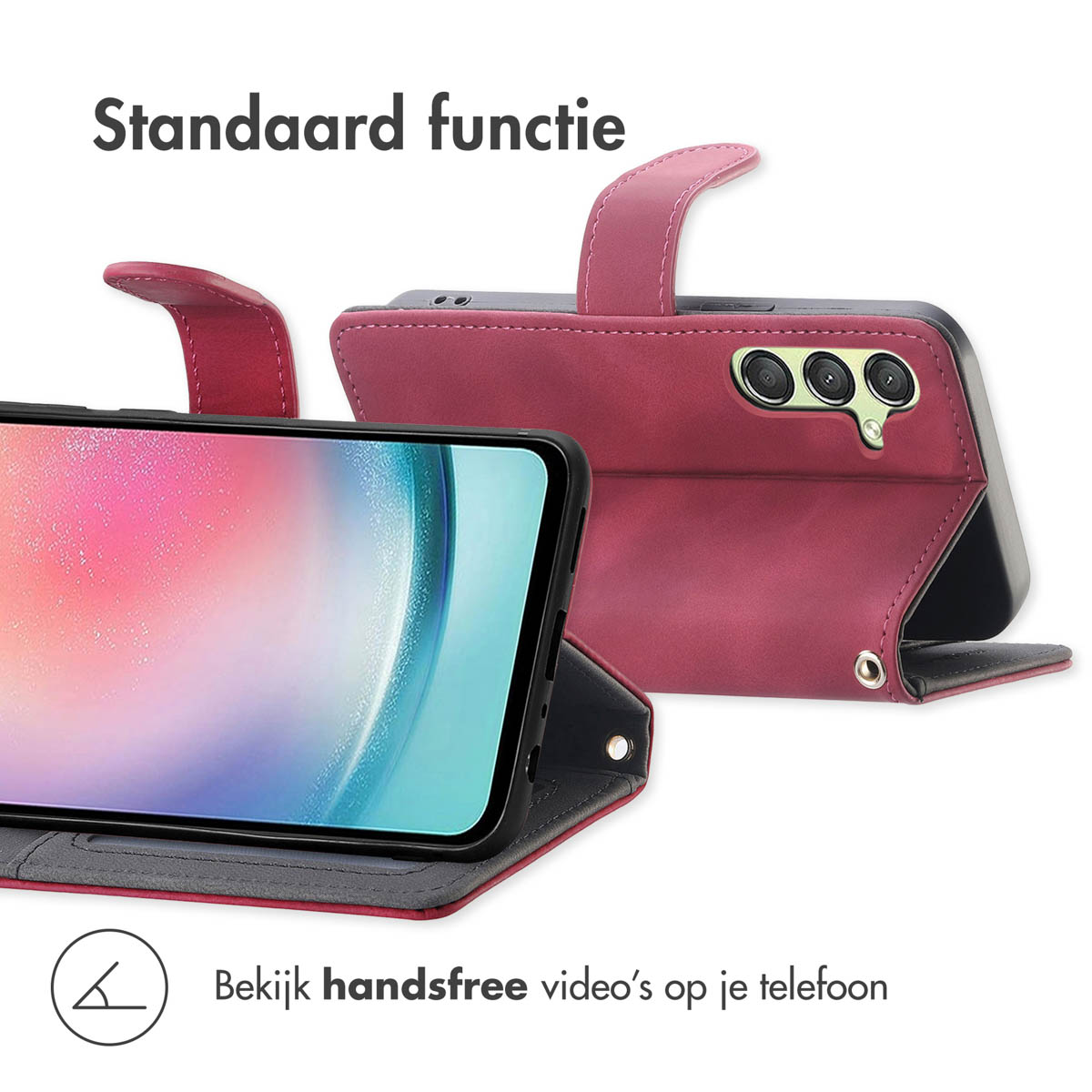 Un étui de téléphone à rabat rouge avec fonction de support.