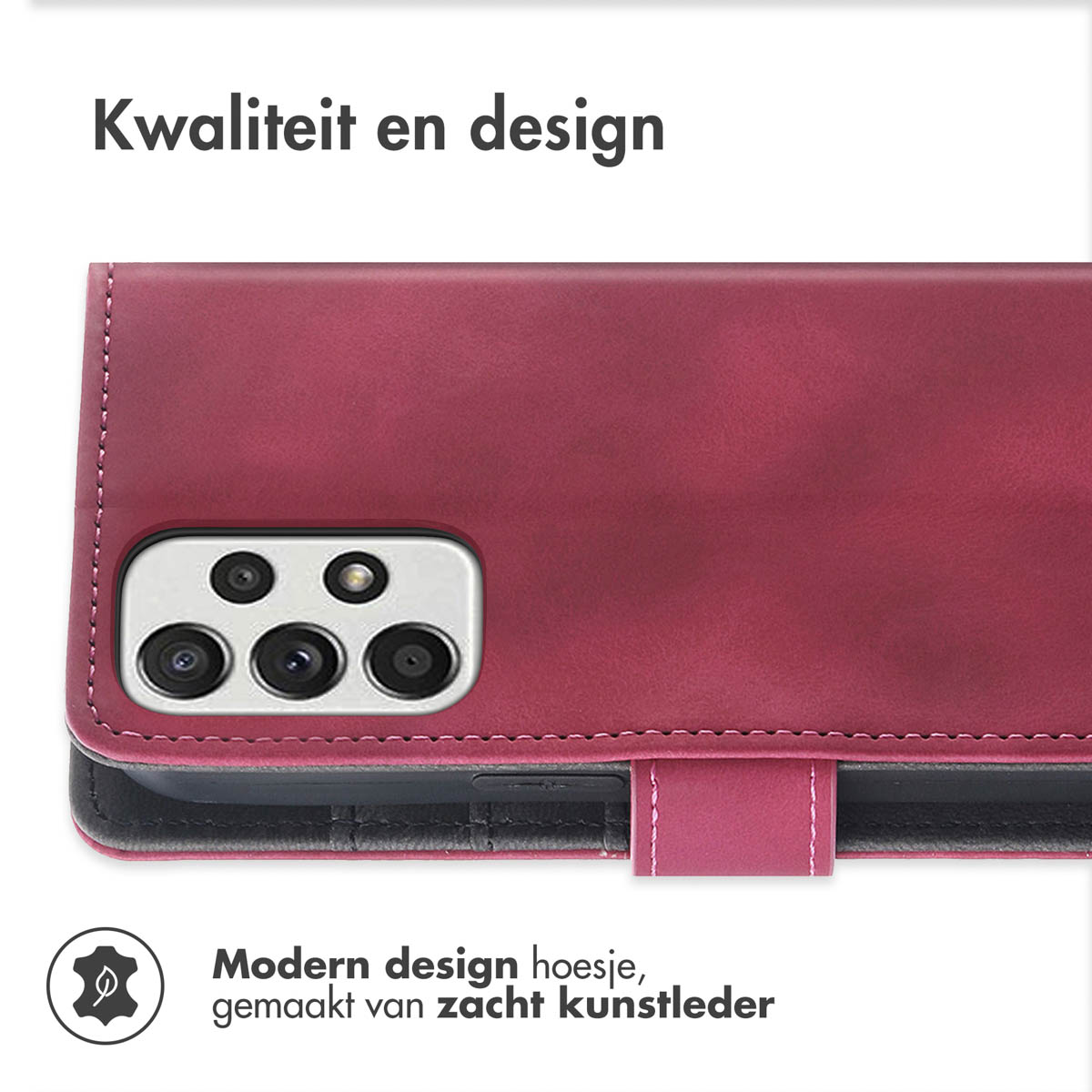 Rotes Kunstleder-Handyhülle mit Kameraöffnung und einem Verschluss.