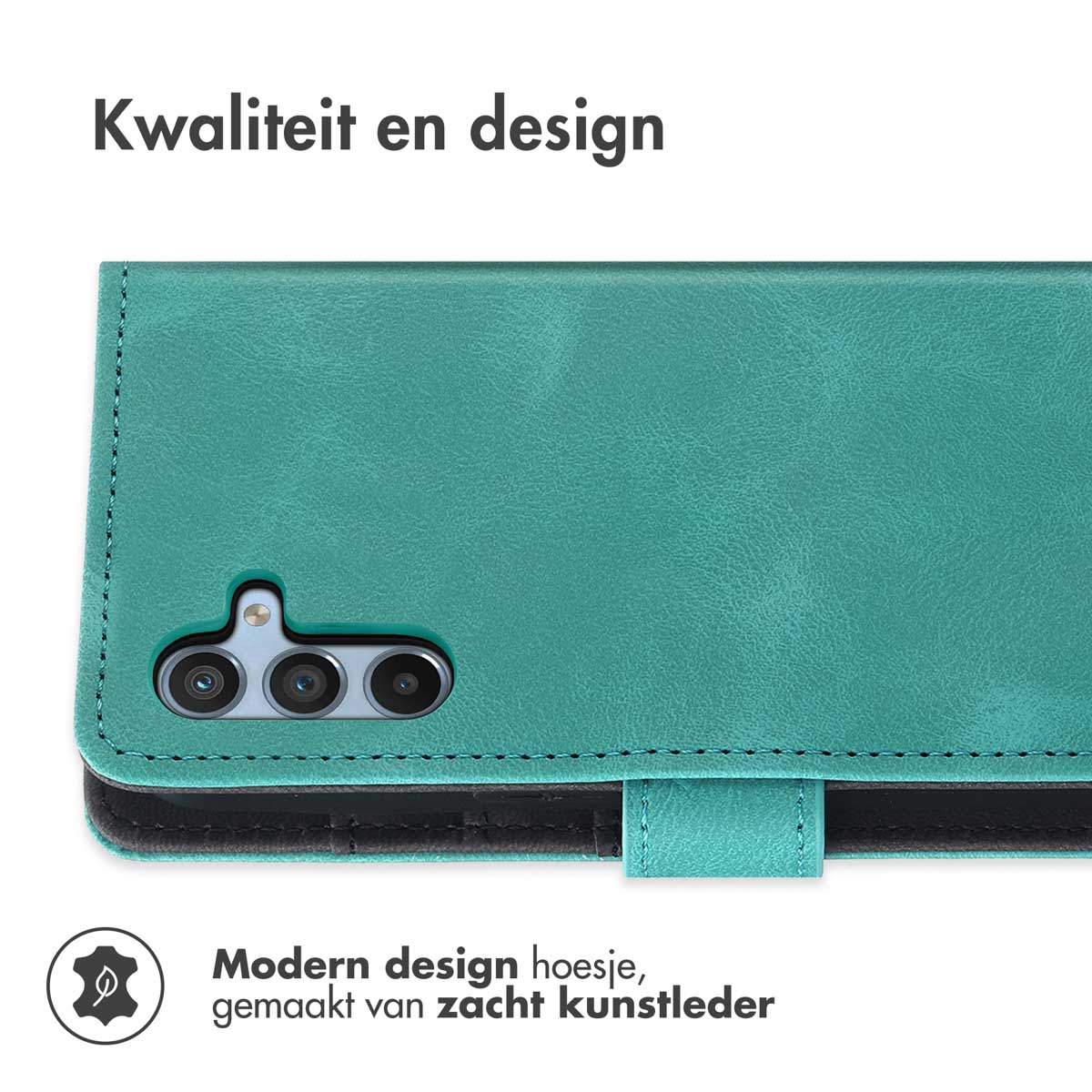Coque verte avec téléphone à l'intérieur, montrant la caméra.