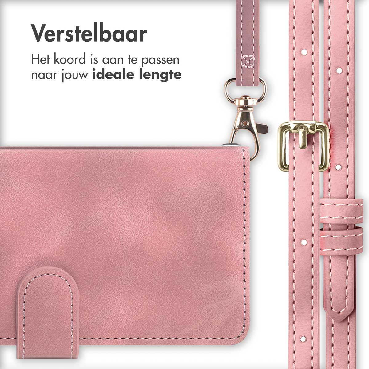 Staubrosa Hülle mit verstellbarem Riemen und goldenen Schnallen.