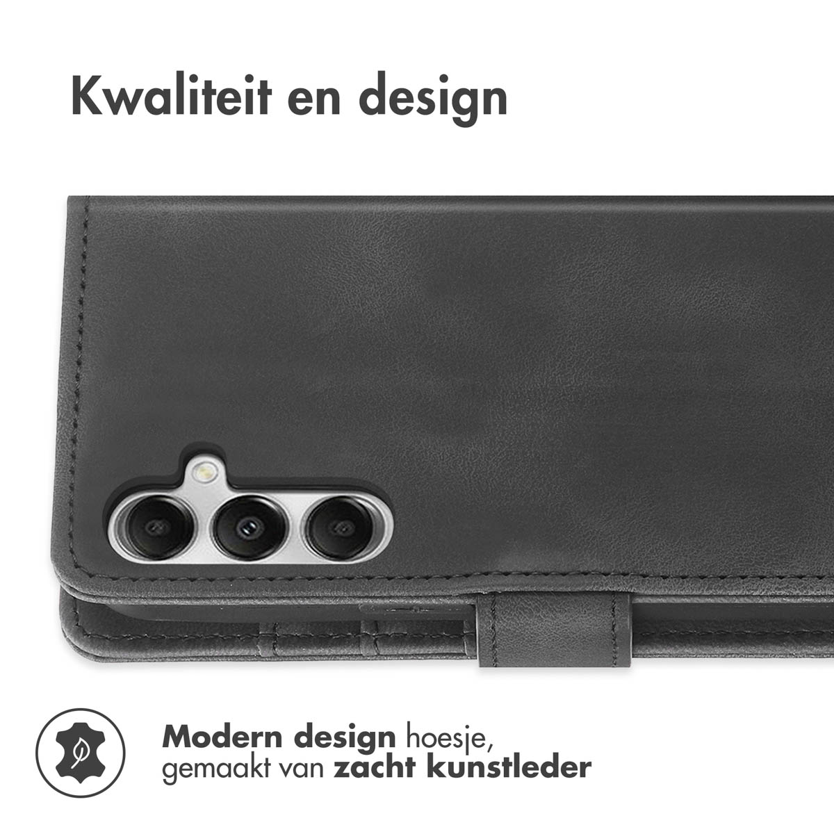 Gros plan sur un étui de téléphone avec un design moderne et du cuir souple.
