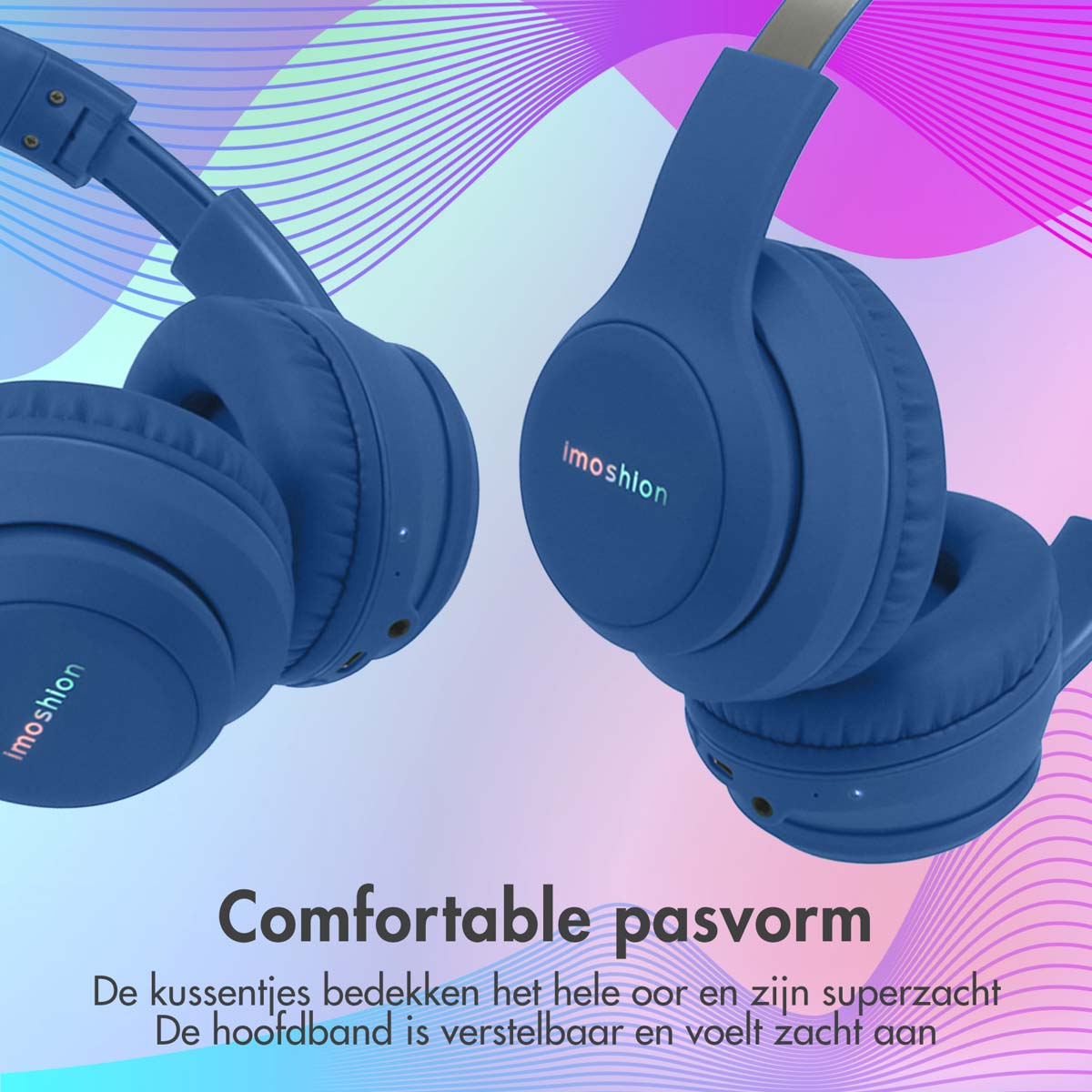 IMOSHION Children's Headset with LED Lighting and Volume Limiter - AUX / Bluetooth Kids Over-ear Headphones Blue}