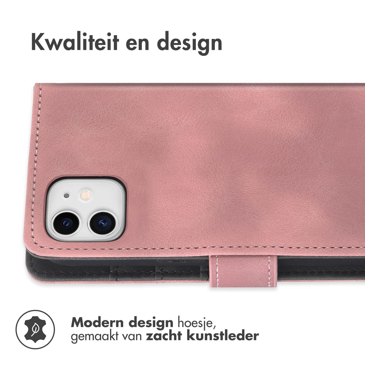 Roze telefoonhoesje met camera-uitsparing, kunstleer.