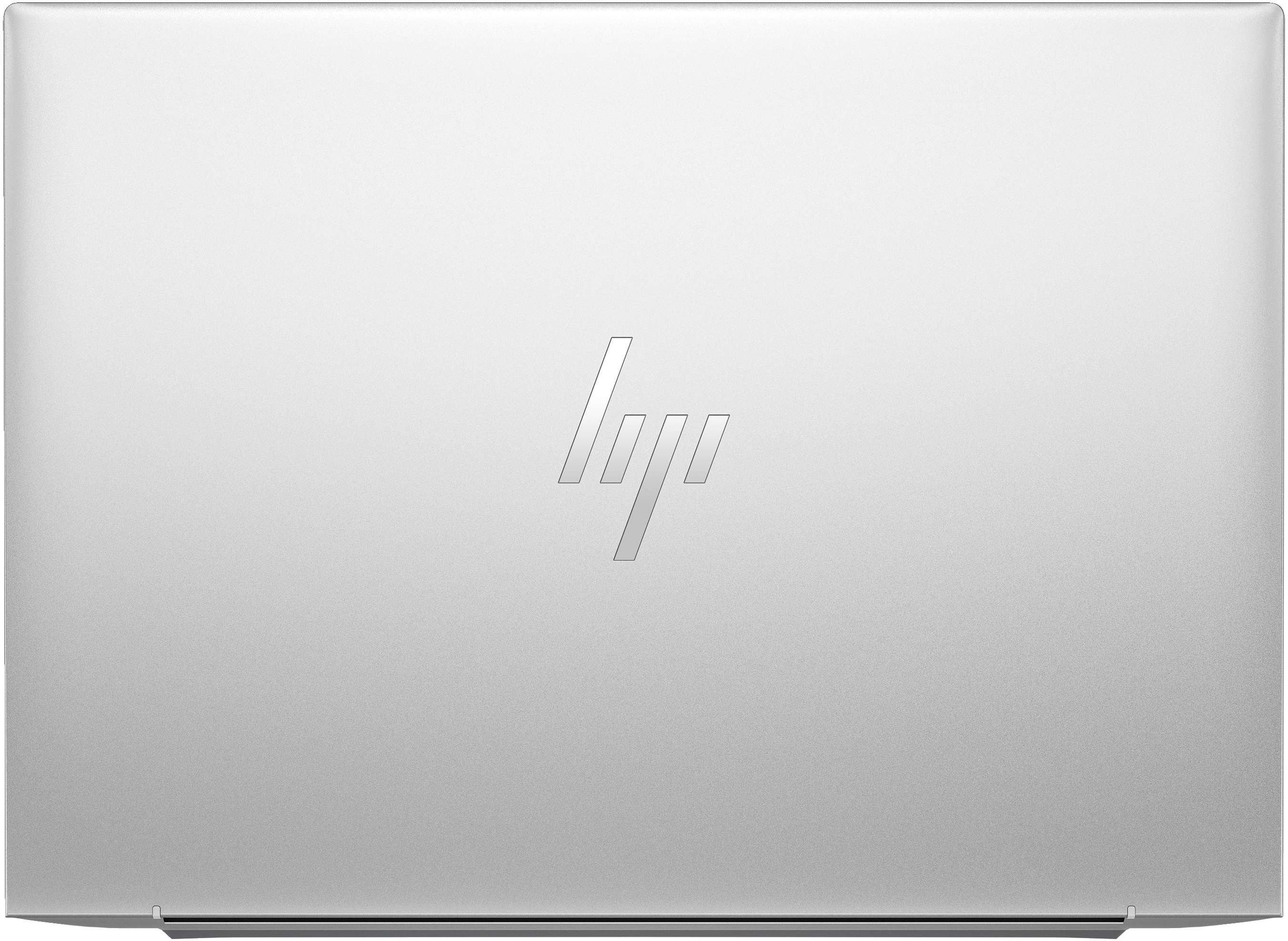 Srebrny laptop z logo HP na zamkniętej pokrywie, na białym tle.