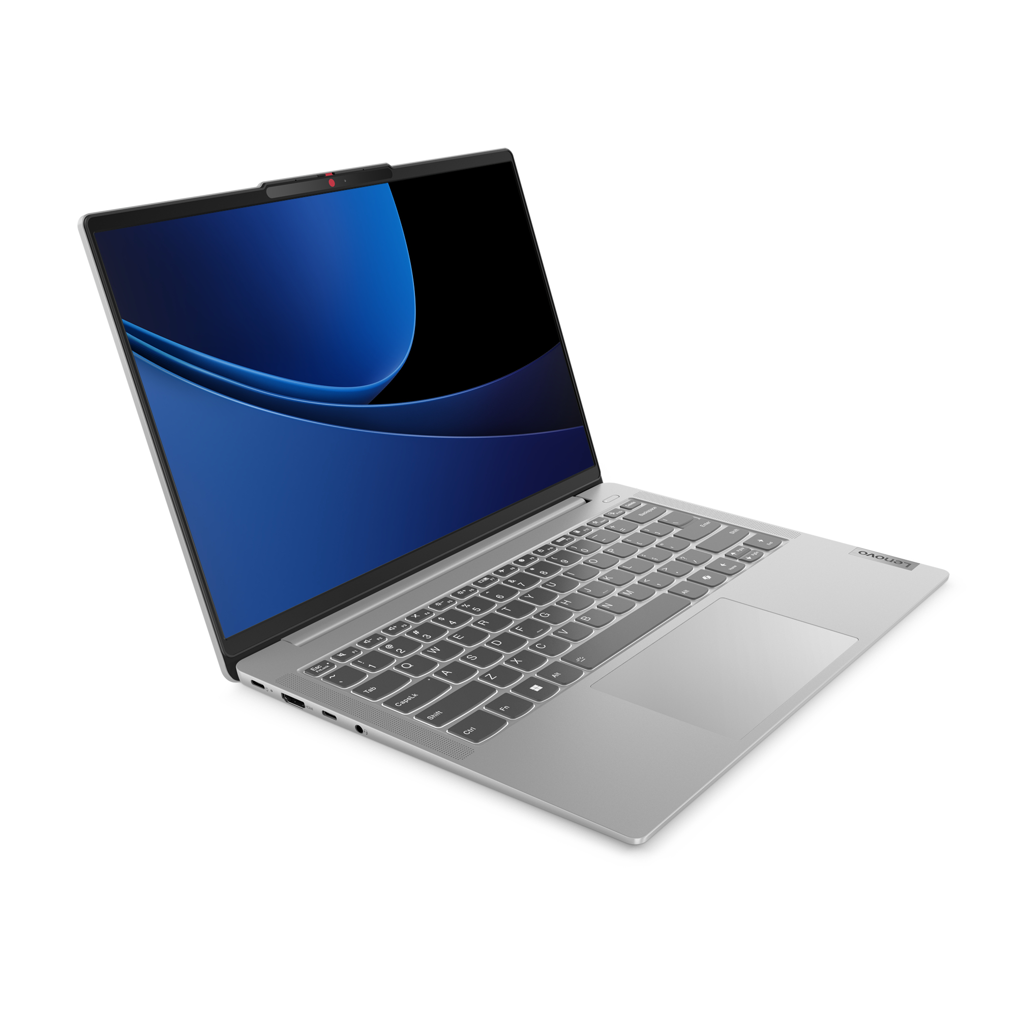 Laptop argentato con schermo nero che mostra onde blu.