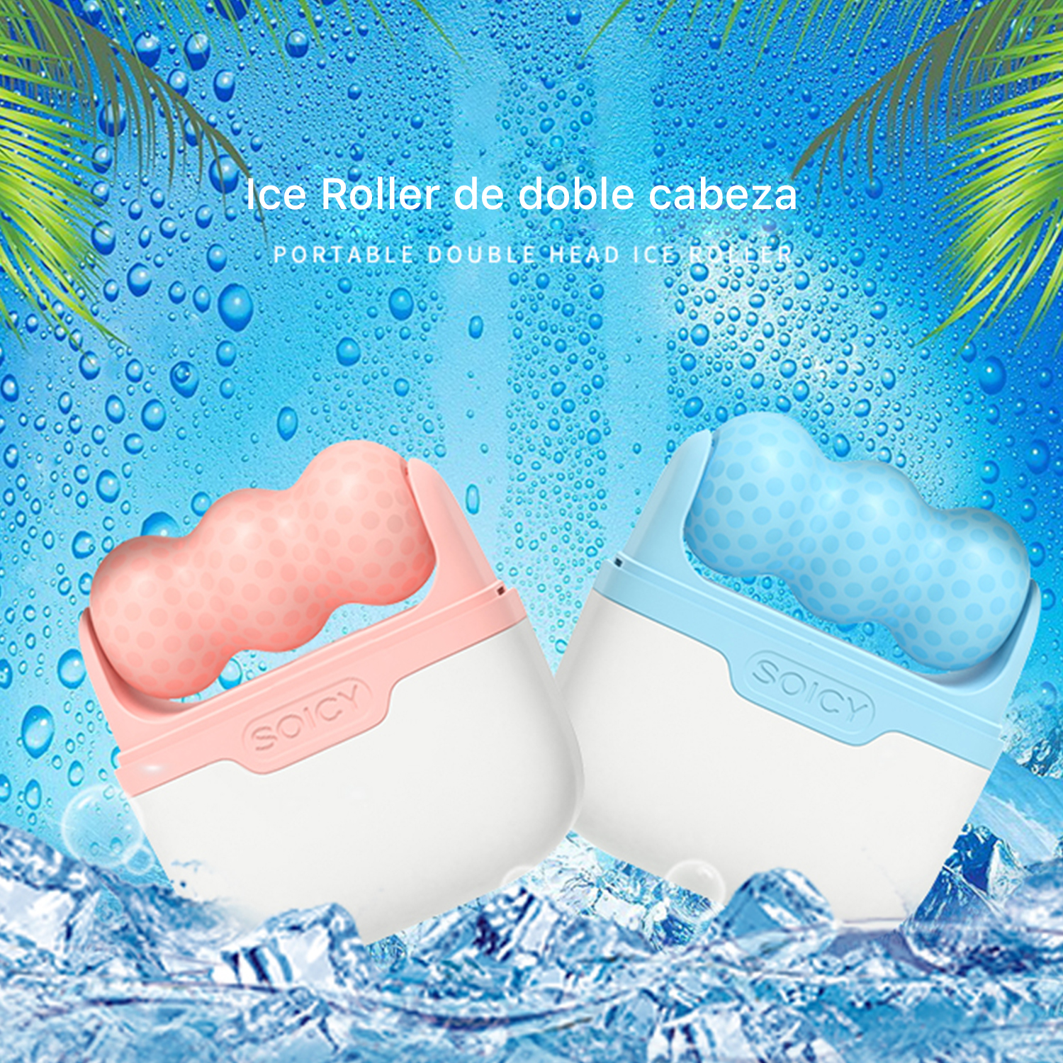 Rodillos faciales rosa y azul. Los rodillos parecen usarse para el cuidado de la piel.