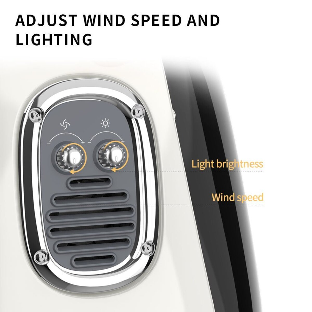 Panel sterowania prędkością wiatru i jasnością światła.