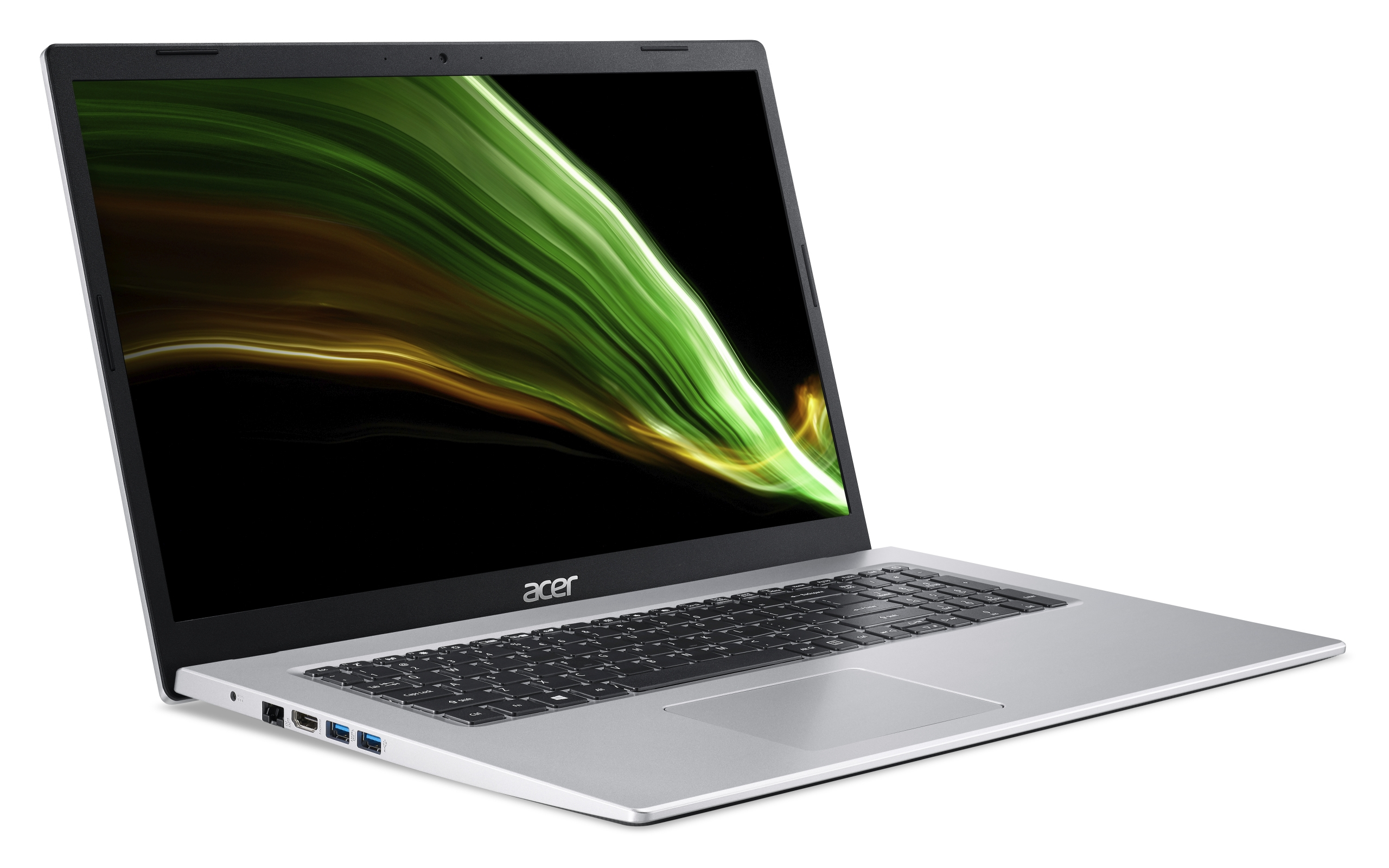 Un laptop argento con tastiera nera e schermo che mostra una sfumatura verde e nera.