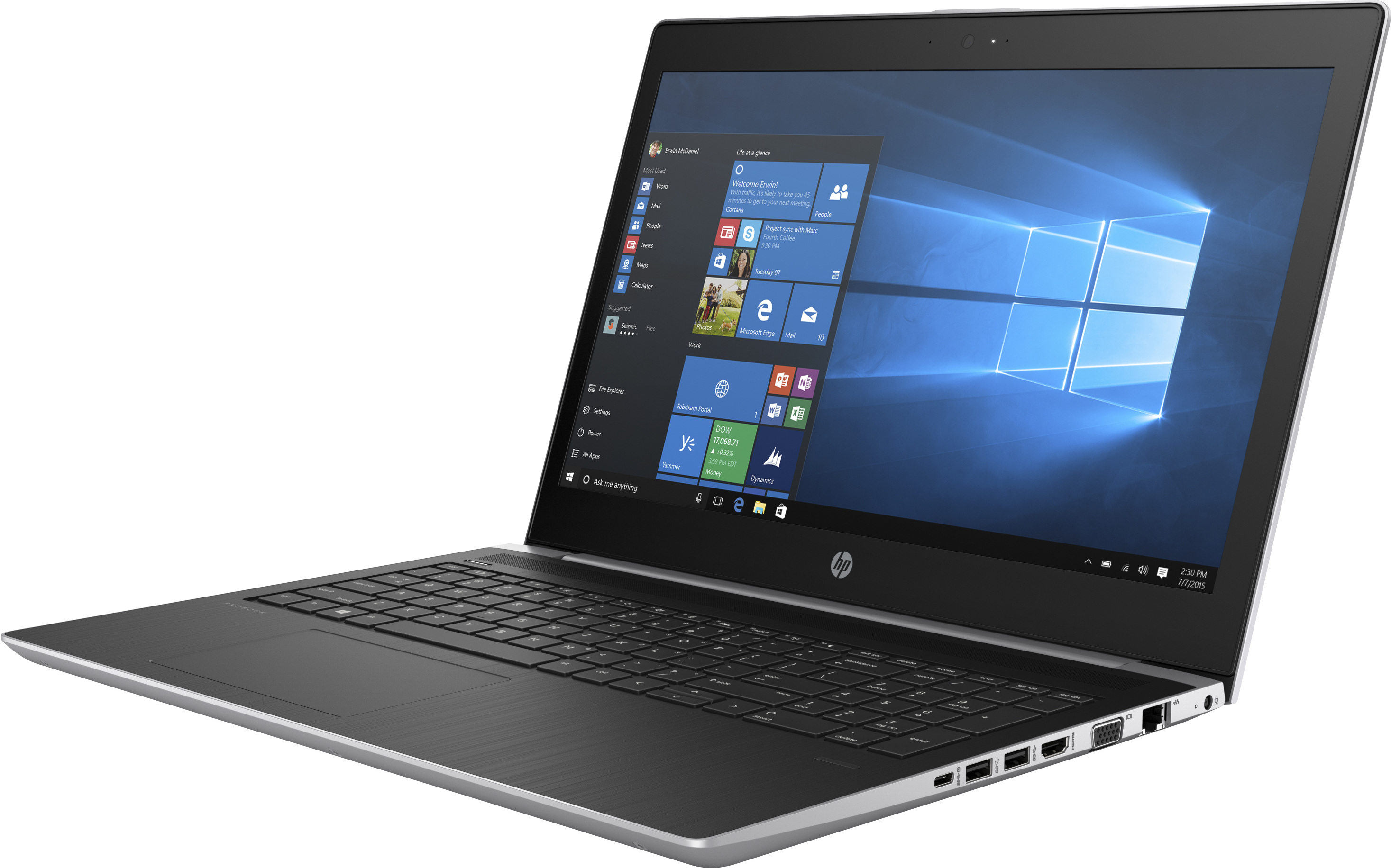 Un laptop nero su una superficie bianca, che mostra l'interfaccia Windows, leggermente angolato verso destra.