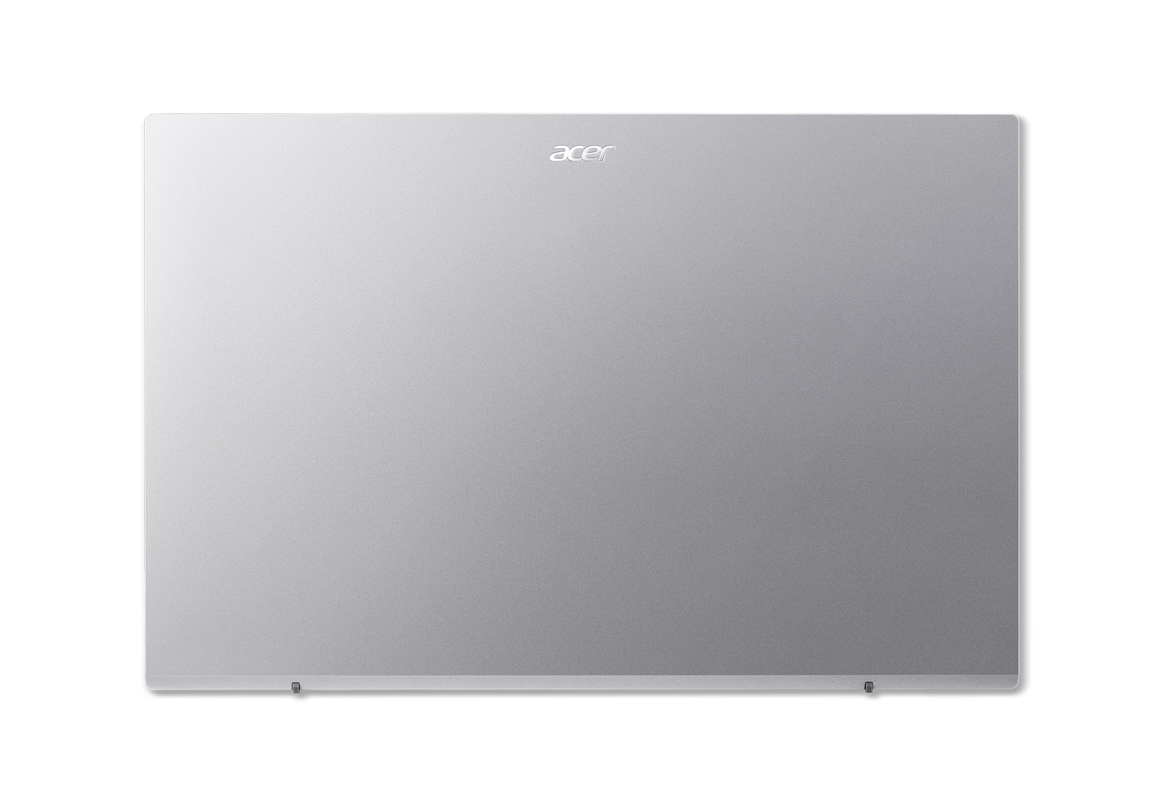 Un laptop Acer argentato chiuso su sfondo bianco. Il logo Acer è in alto.
