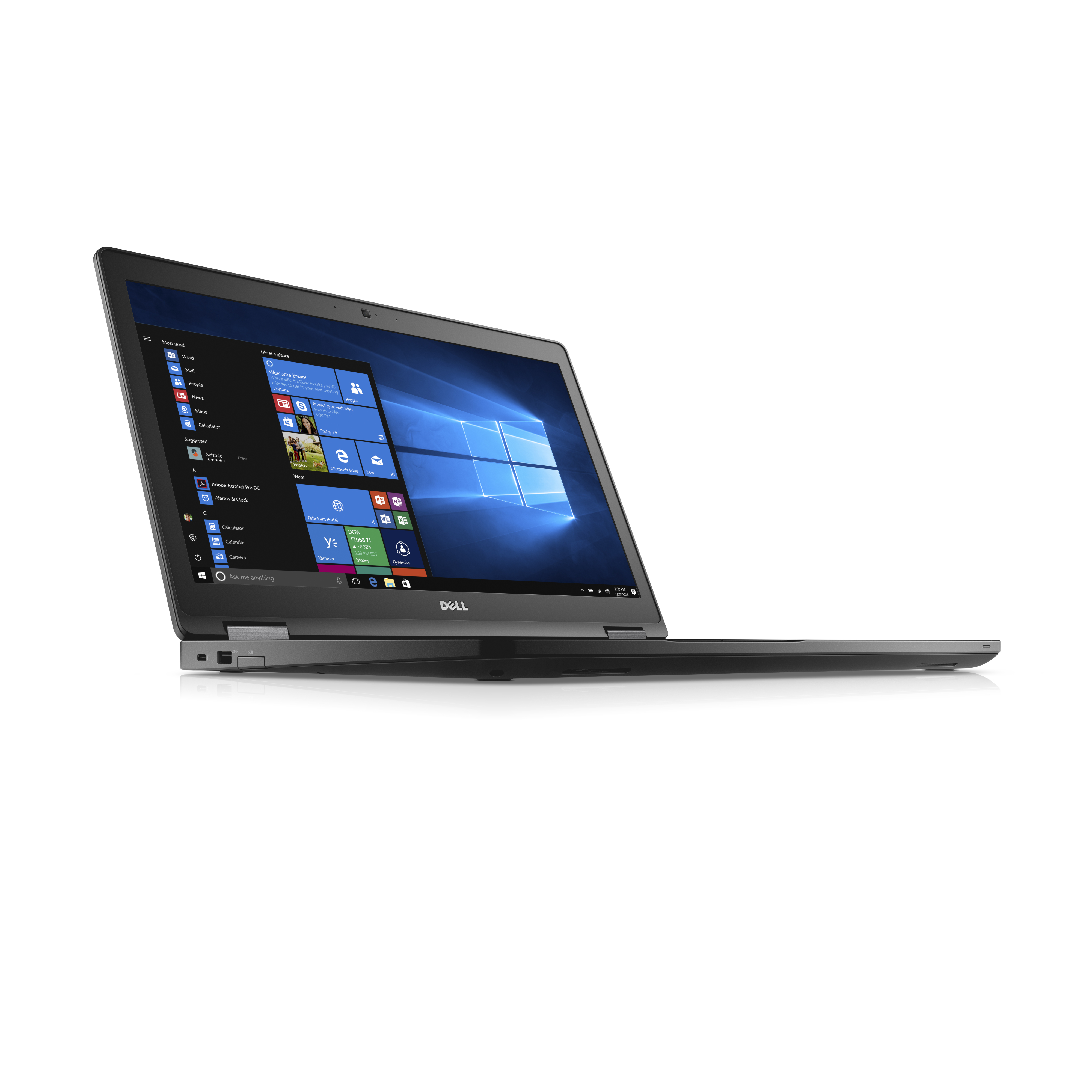 Laptop Dell nero su sfondo bianco, leggermente angolato. Lo schermo mostra l'interfaccia di Windows.