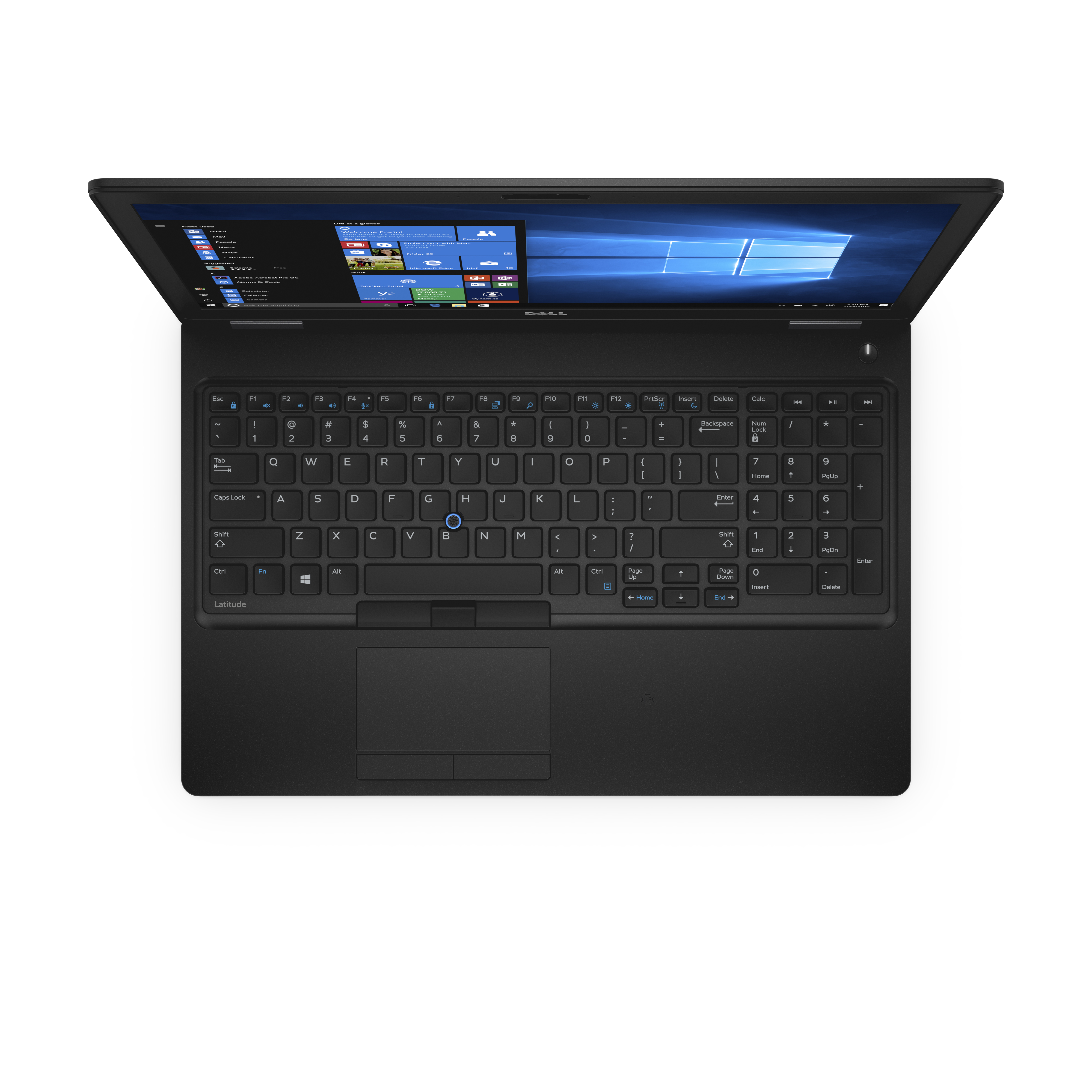 Tastiera laptop nera, vista dall'alto. Schermo mostra interfaccia Windows.