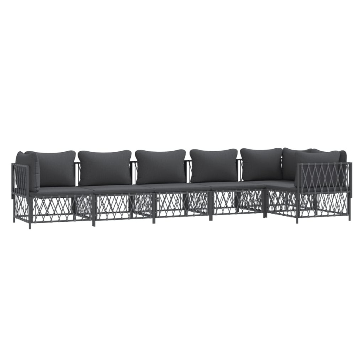 Graues Outdoor-Ecksofa mit Kissen, mit modernem Design auf weißem Hintergrund.