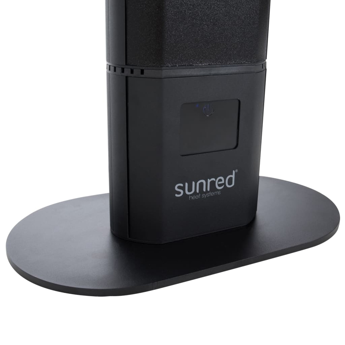 Black stand-up heater with the Sunred logo. The heater is on a black circular base.