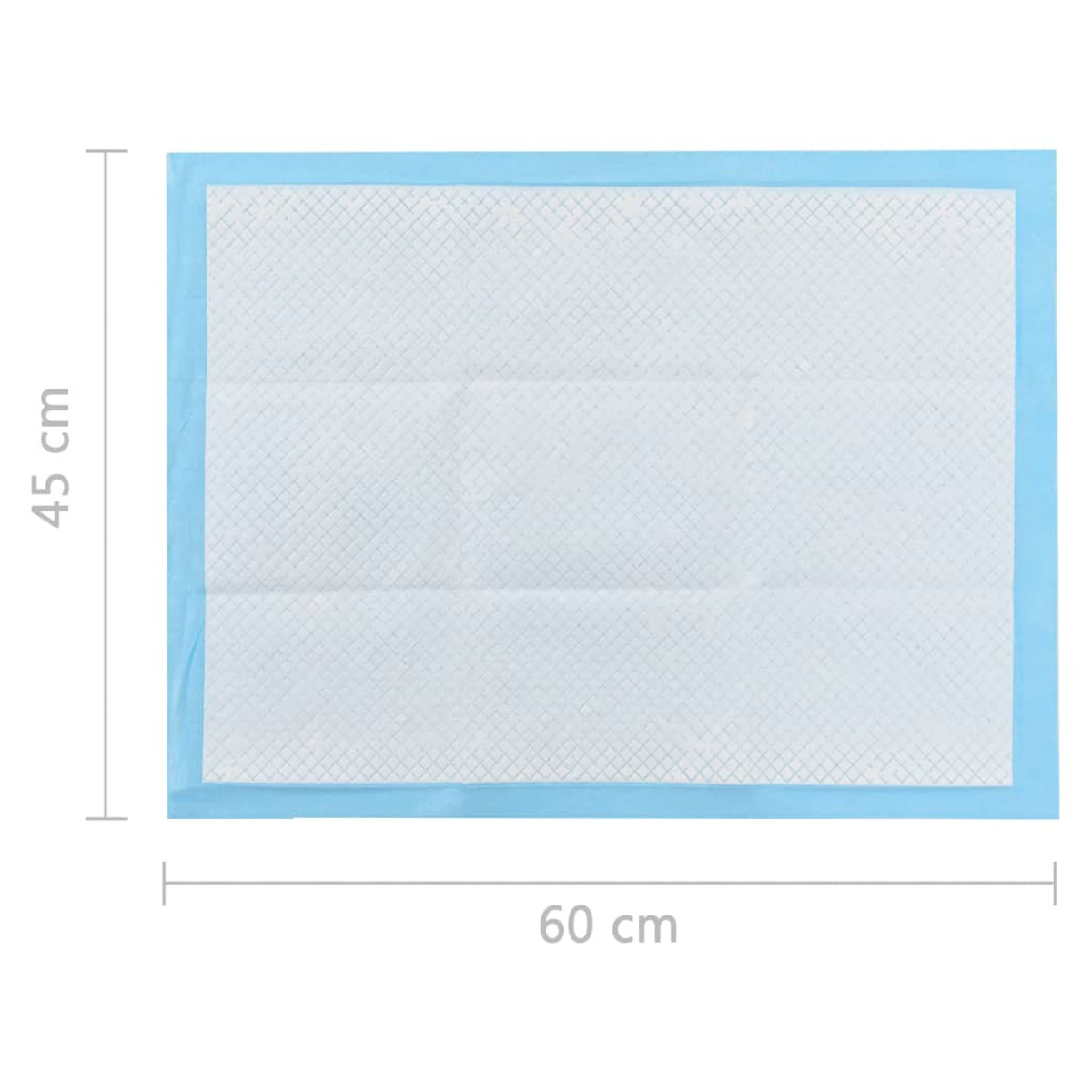 Blaue Haustiertrainingspads. Rechteckige Form, mit blauem Rand und weißer Mitte.