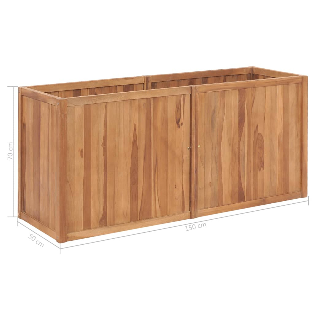 Holzaufbewahrungsbox mit zwei Türen. Braunes Holz, rechteckige Form, Abmessungen angegeben.