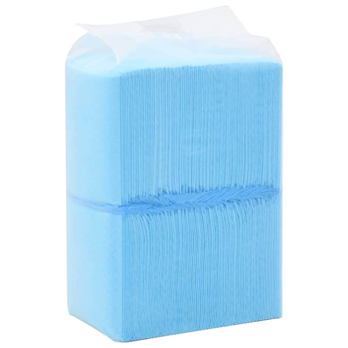 Stapel blauer Papiertücher, verpackt in klarem Kunststoff.
