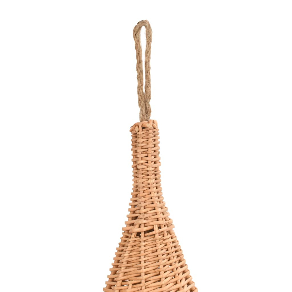 Gewebter Lampenschirm aus Rattan mit einem Seilgriff. Hellbraune Farbe.