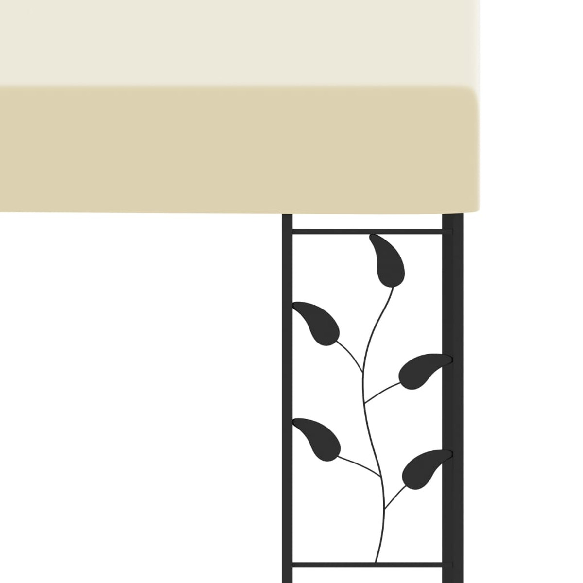 Weißes Möbelstück mit schwarzem Metallblatt-Design auf weißem Hintergrund.