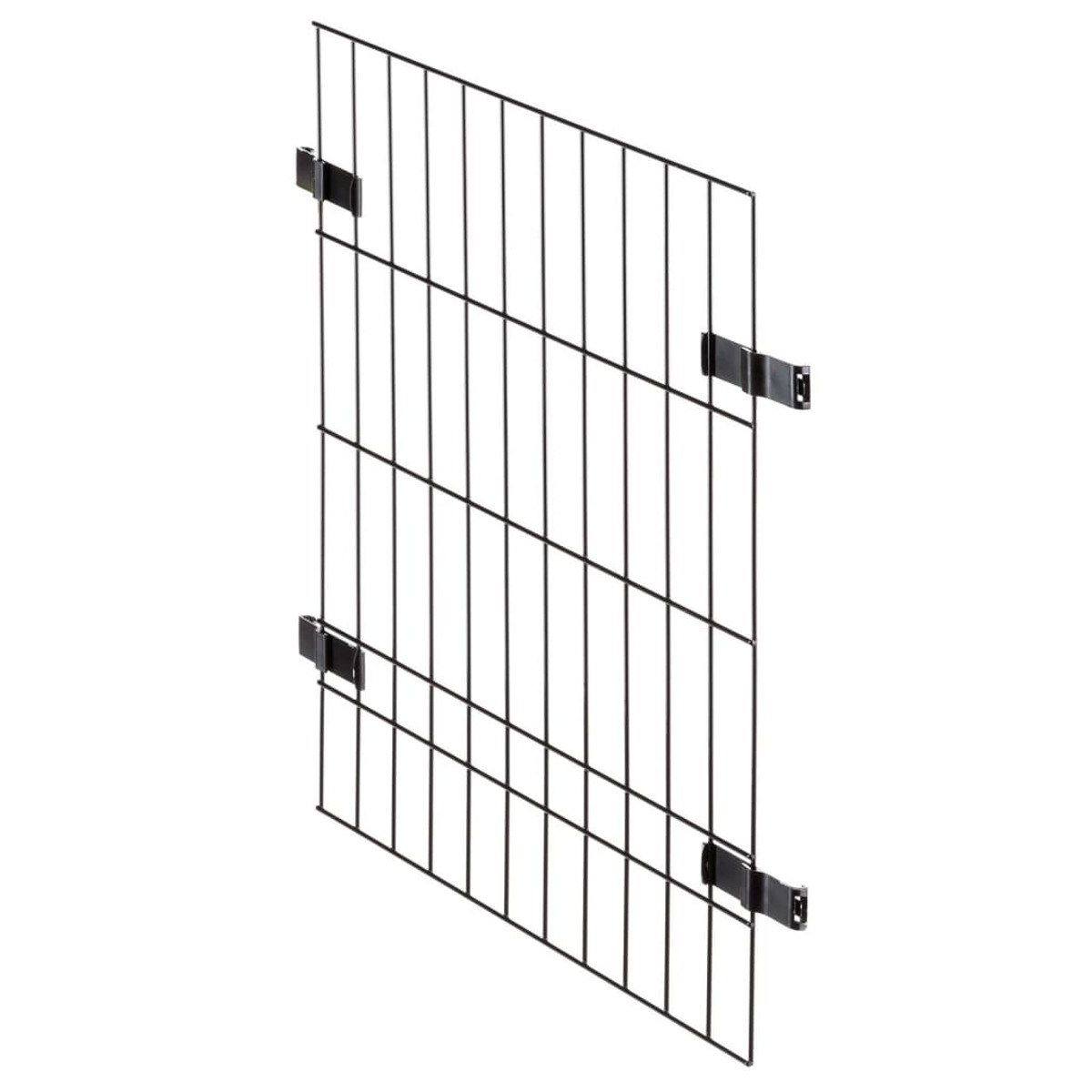 Czarna metalowa krata z uchwytami montażowymi, na białym tle.