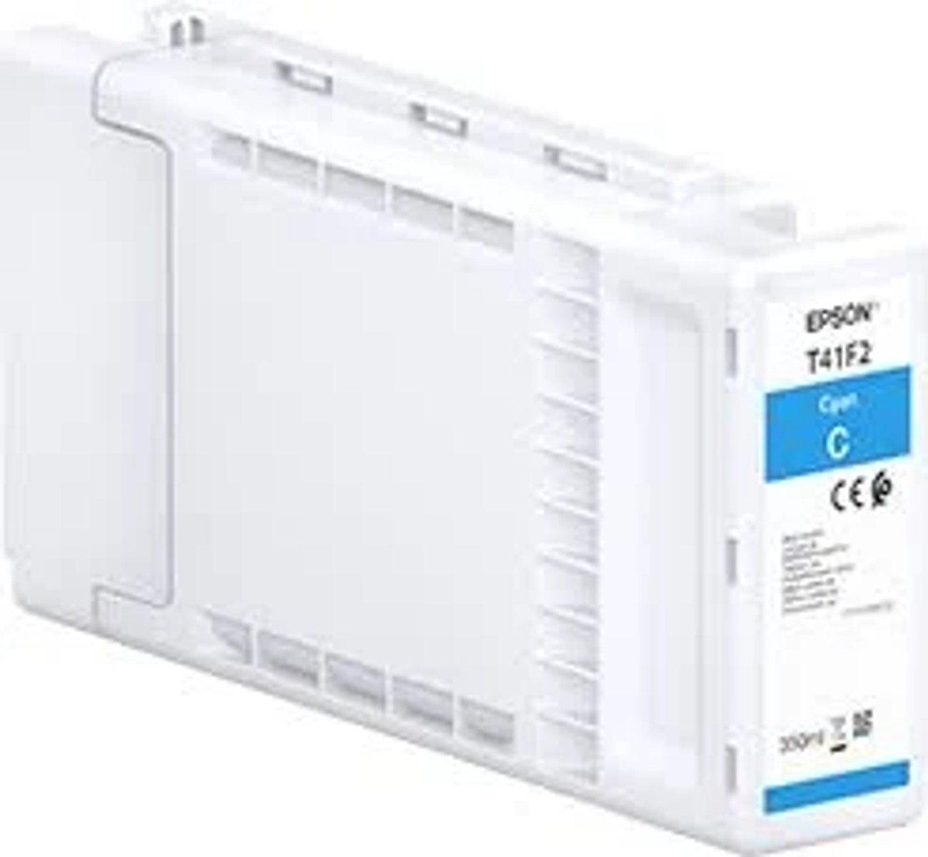 Cartuccia d'inchiostro Epson T412 bianca con etichetta blu su sfondo bianco.