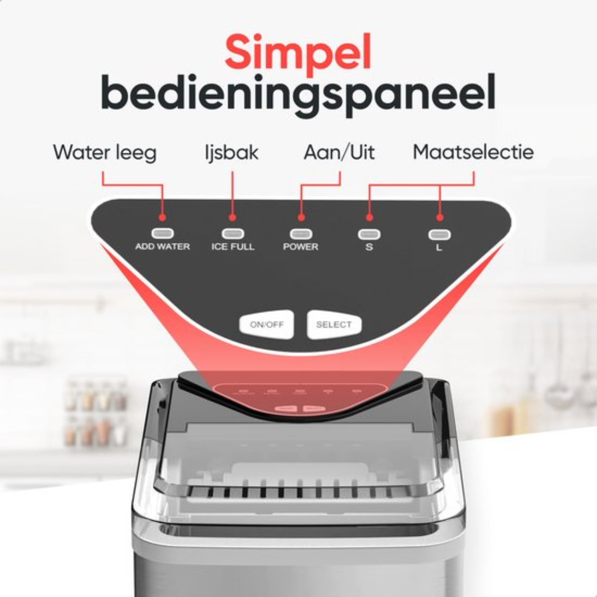 Een close-up van het bedieningspaneel van een ijsmachine, met de verschillende instellingen en opties die beschikbaar zijn.