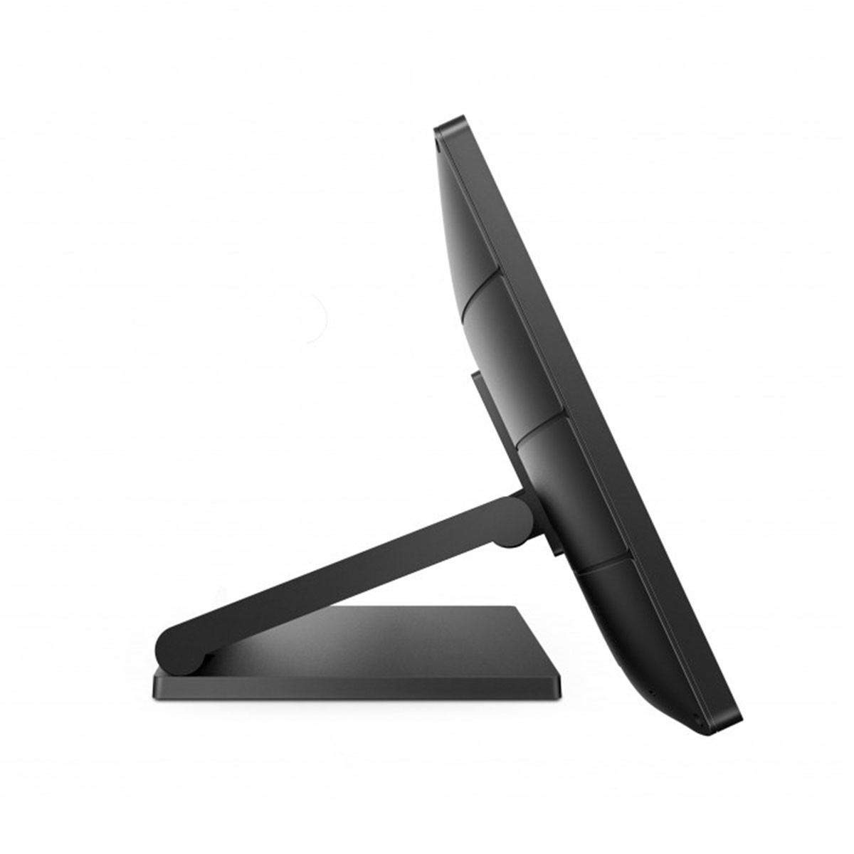 Widok z boku czarnego monitora komputera ze stojakiem.