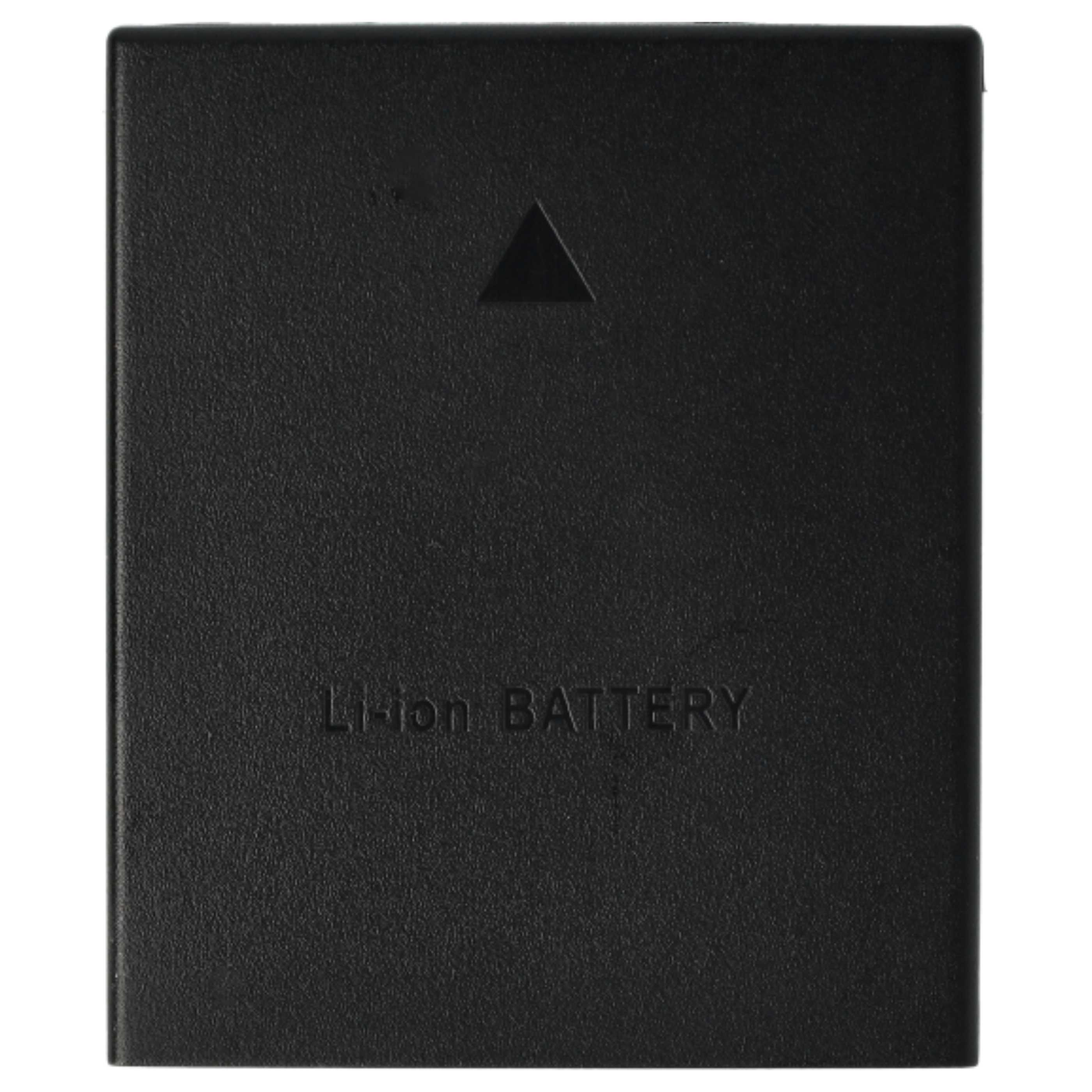 Schwarzer Li-Ionen-Akku mit einem Dreieckssymbol. Der Text "Li-ion BATTERY" ist sichtbar.