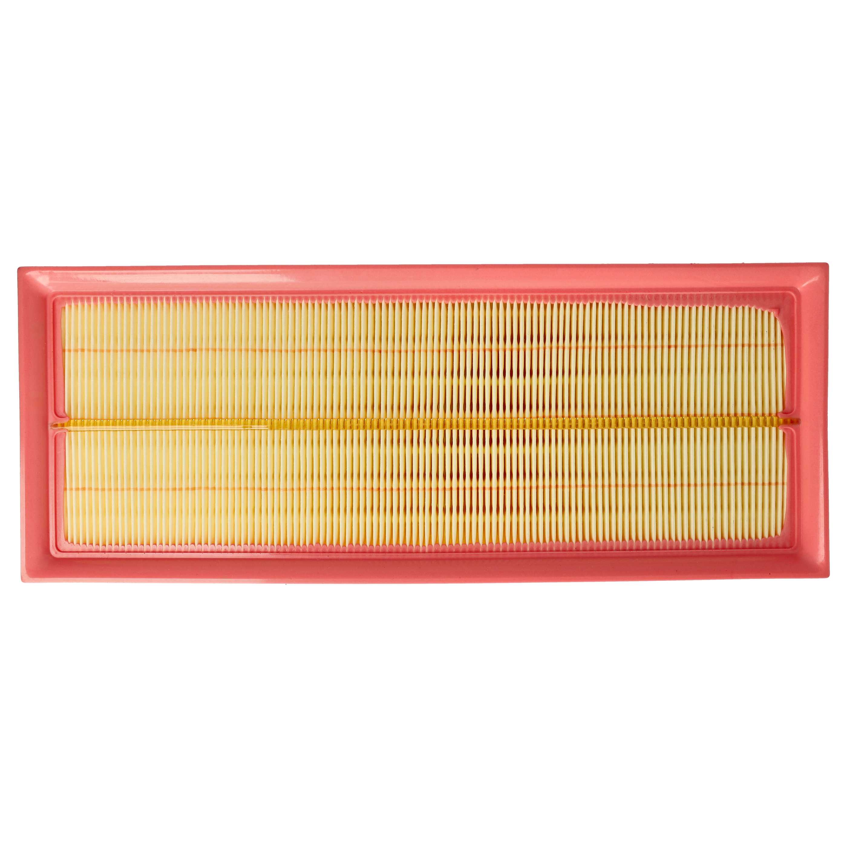 Rechteckiger Luftfilter mit gelbem Filter und rosa Rahmen.