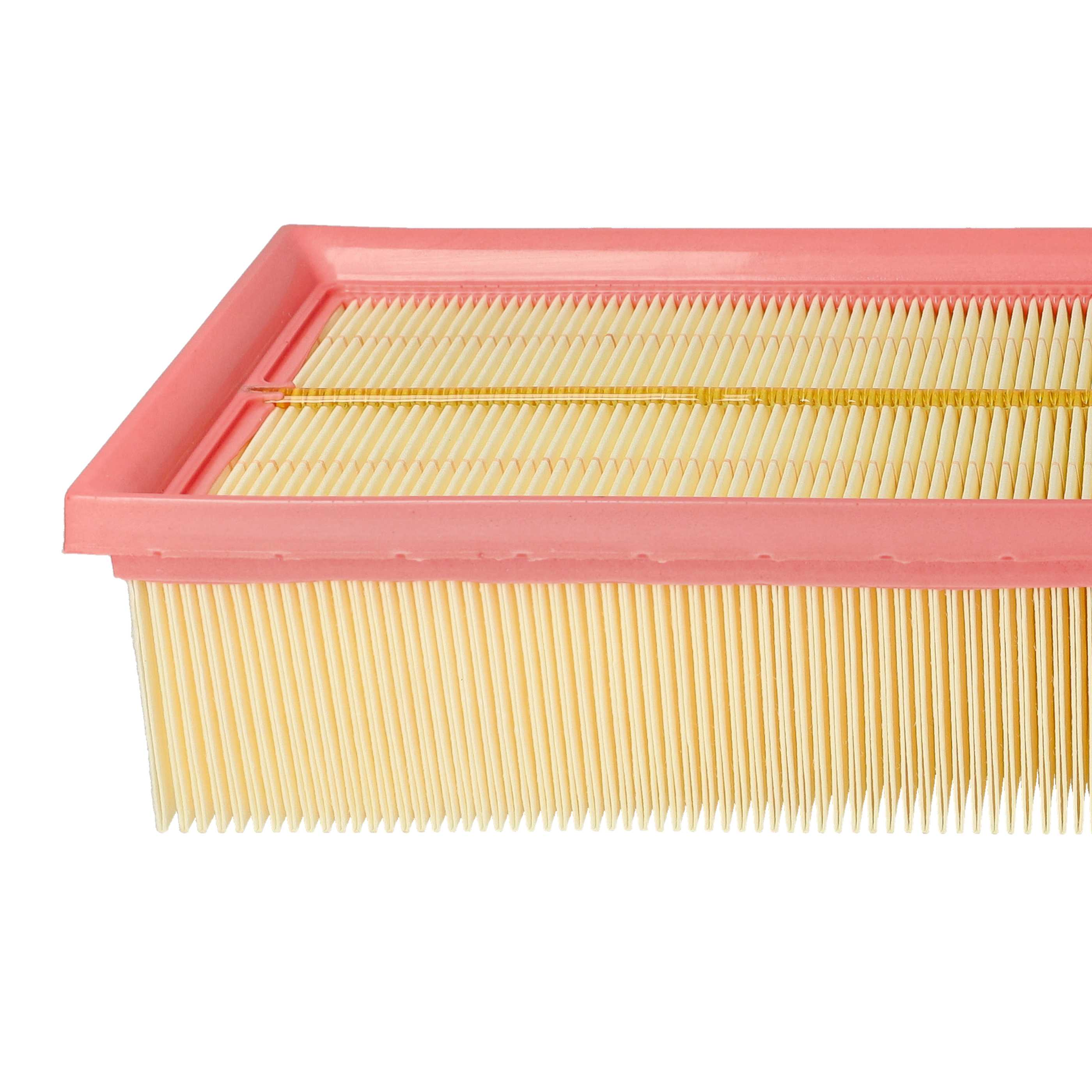 Luftfilter mit rosa Rahmen und gelbem, geriffeltem Filtermaterial.