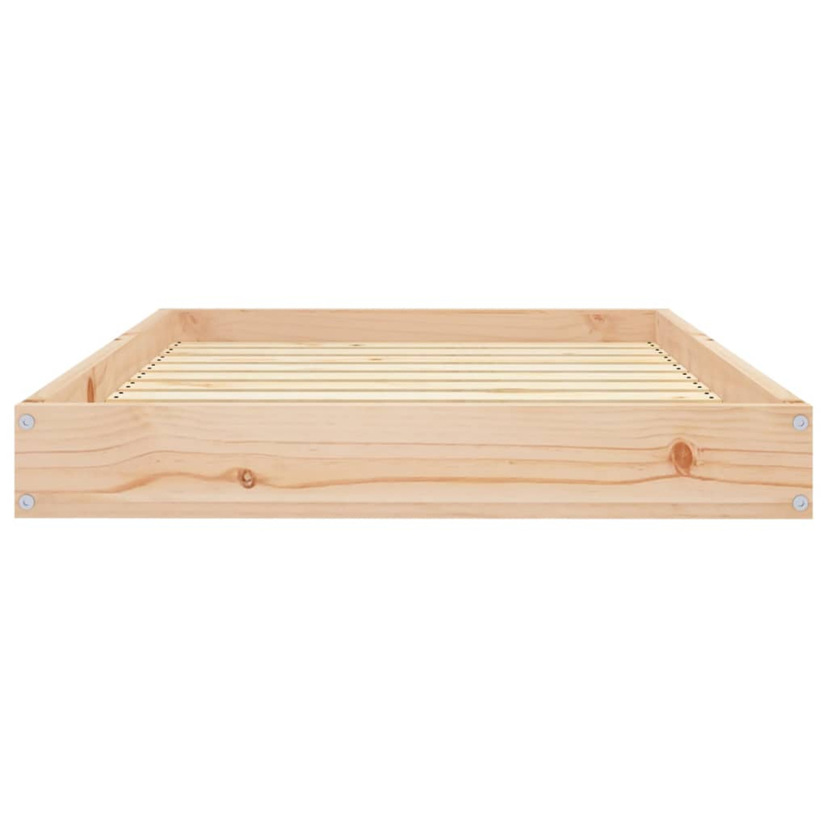 Eine Bettrahmenbasis aus hellem Holz mit Lattenrost.