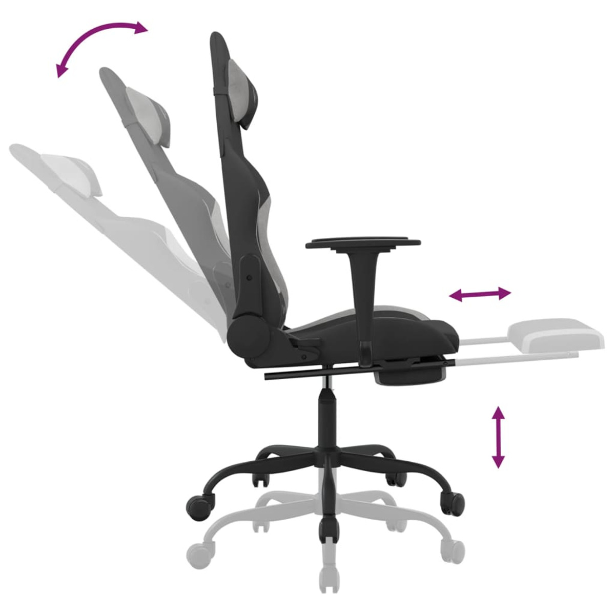Ergonomischer Bürostuhl, schwarz, mit verstellbaren Funktionen, grauer Schatten.