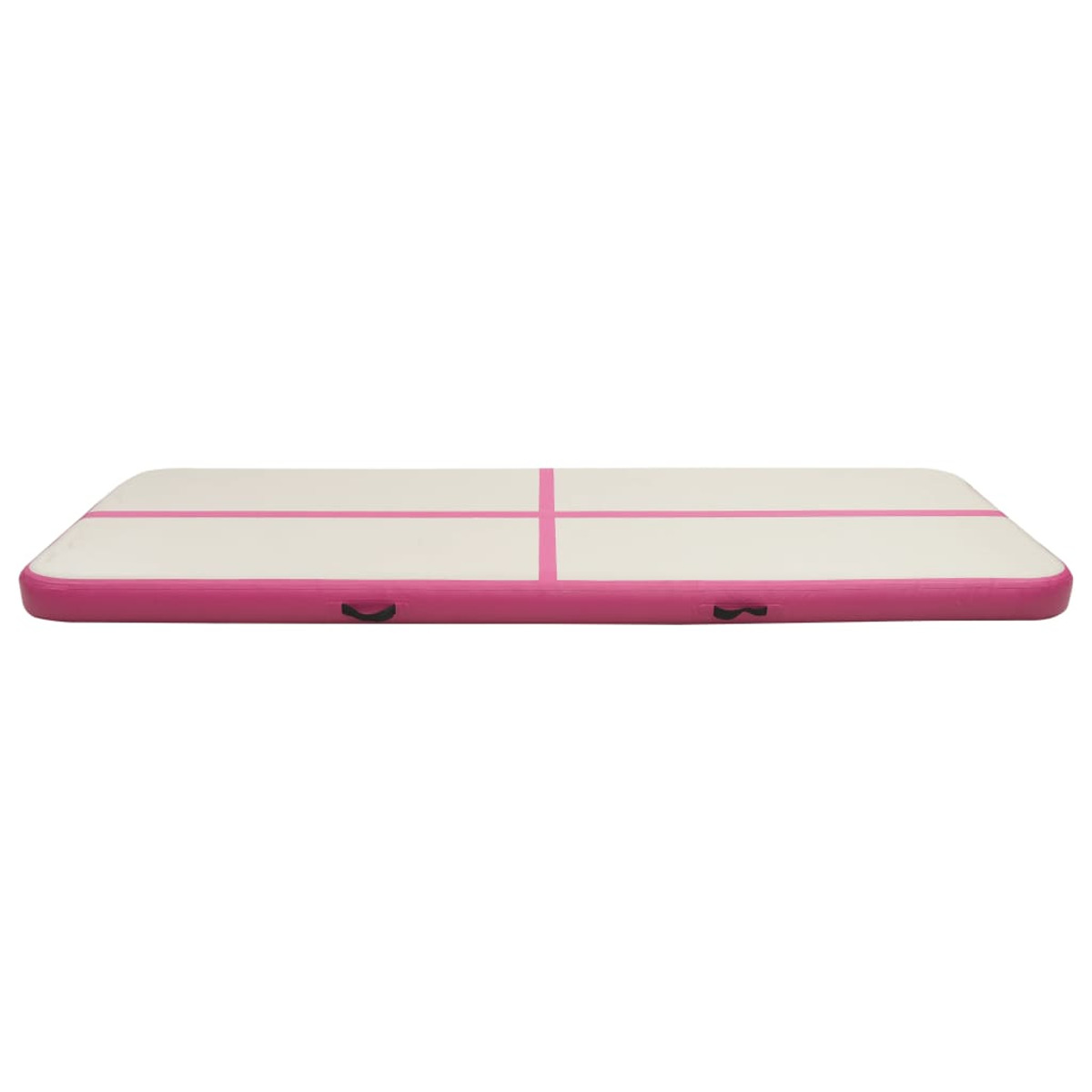 Materassino air track rettangolare rosa e bianco. Maniglie nere laterali.