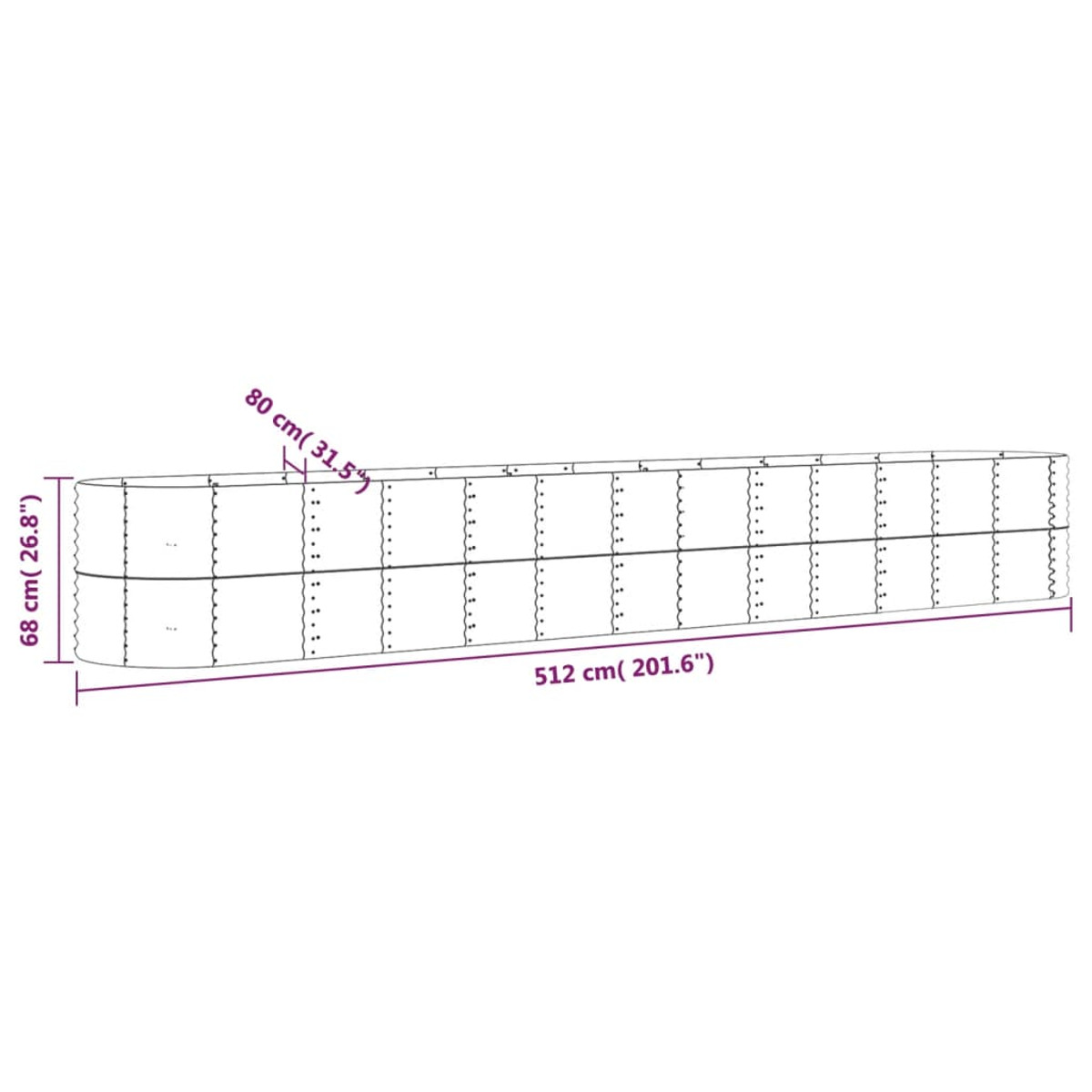 Lange Metallkonstruktion, 512 cm lang, mit Messungen.