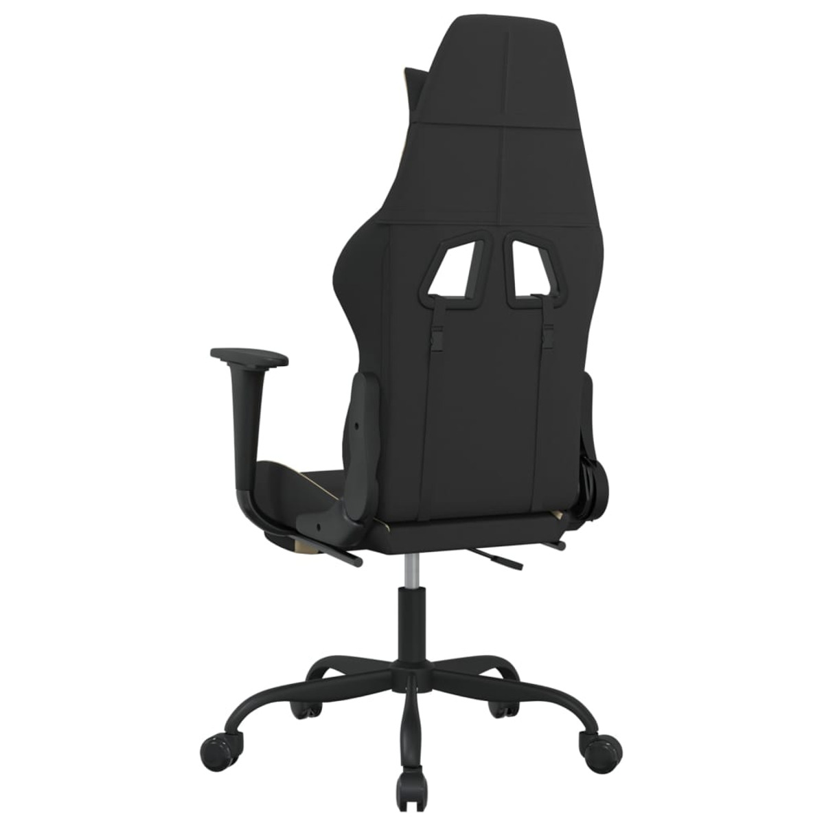 Rückansicht des schwarzen Gaming-Stuhls mit gelben Akzenten, zeigt die Struktur und Löcher.