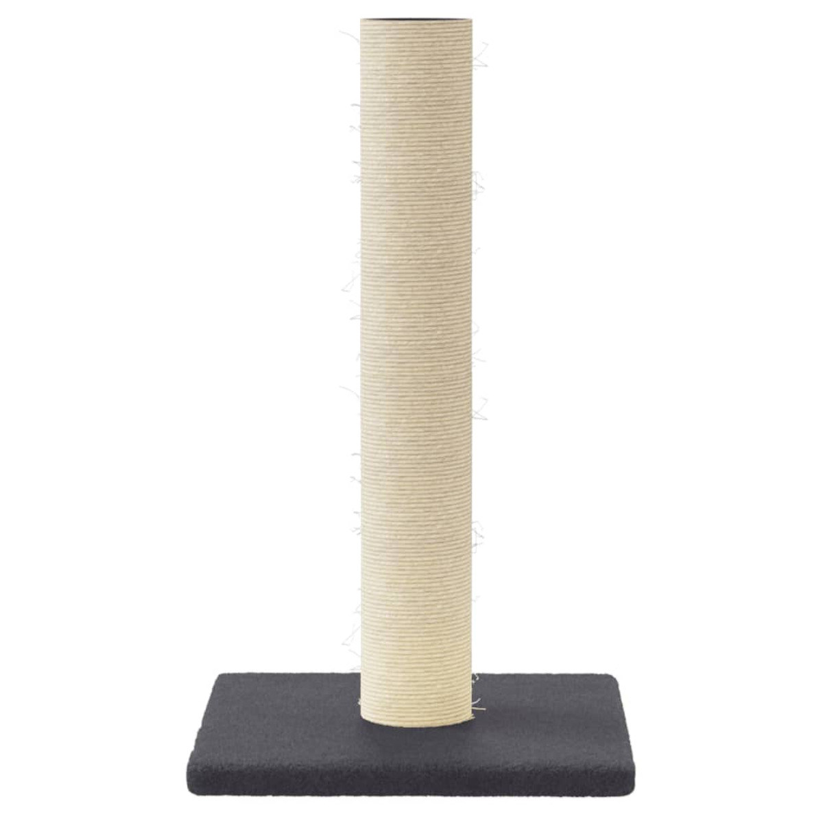 Kratzbaum auf weißem Hintergrund. Beige, umwickelte Stange auf grauem Sockel.
